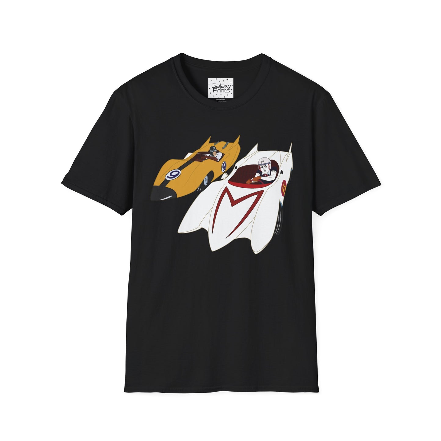 Unisex T-Shirt - POP Culture - 'The MACH 5 and Racer X from the Cartoon SPEED RACER - Go Speed Racer, Go Speed Racer, Go Speed Racer, Goooo'