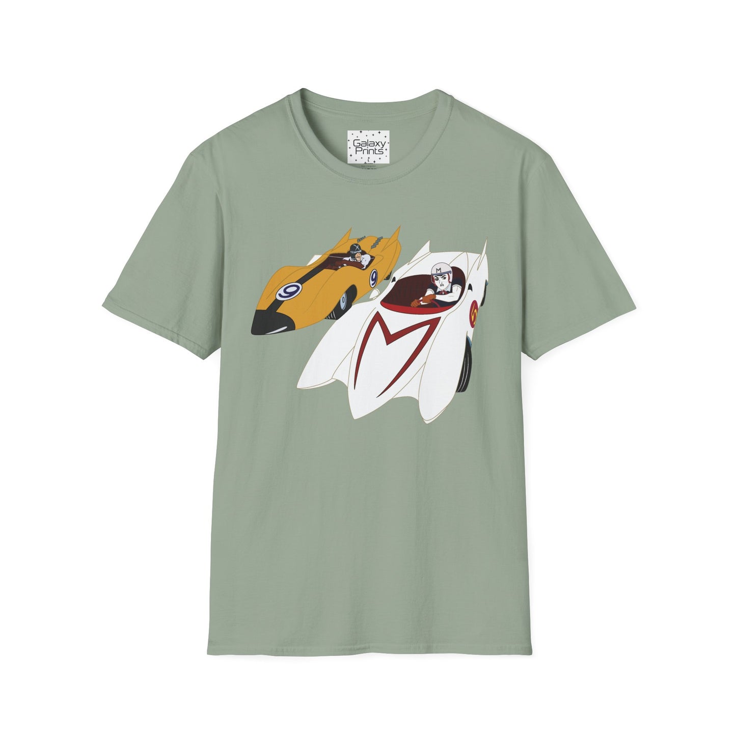 Unisex T-Shirt - POP Culture - 'The MACH 5 and Racer X from the Cartoon SPEED RACER - Go Speed Racer, Go Speed Racer, Go Speed Racer, Goooo'