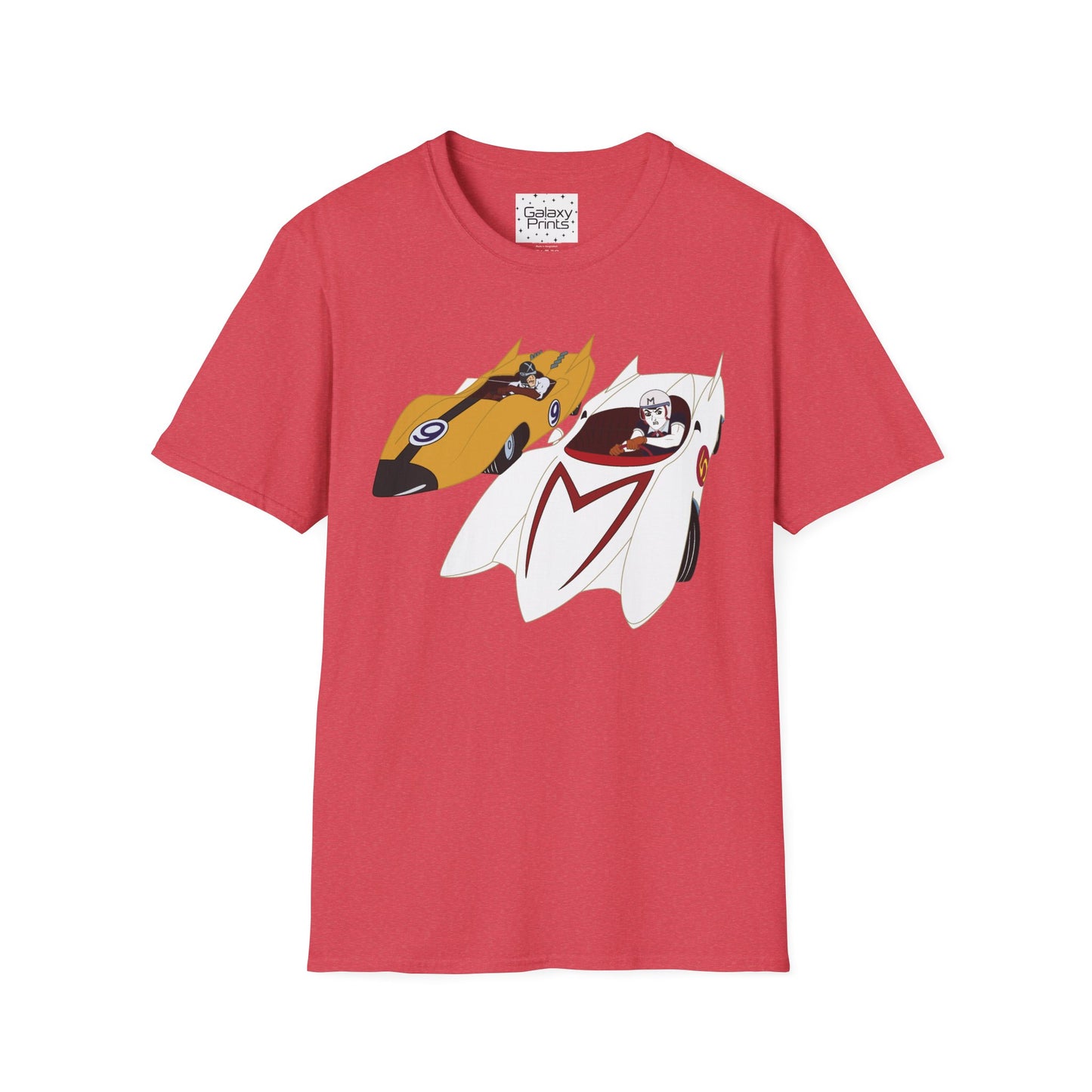 Unisex T-Shirt - POP Culture - 'The MACH 5 and Racer X from the Cartoon SPEED RACER - Go Speed Racer, Go Speed Racer, Go Speed Racer, Goooo'