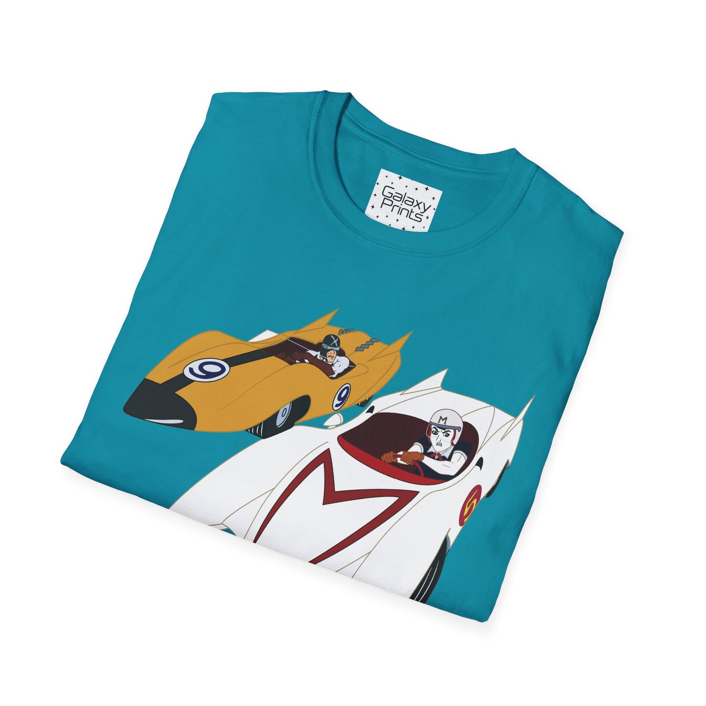 Unisex T-Shirt - POP Culture - 'The MACH 5 and Racer X from the Cartoon SPEED RACER - Go Speed Racer, Go Speed Racer, Go Speed Racer, Goooo'