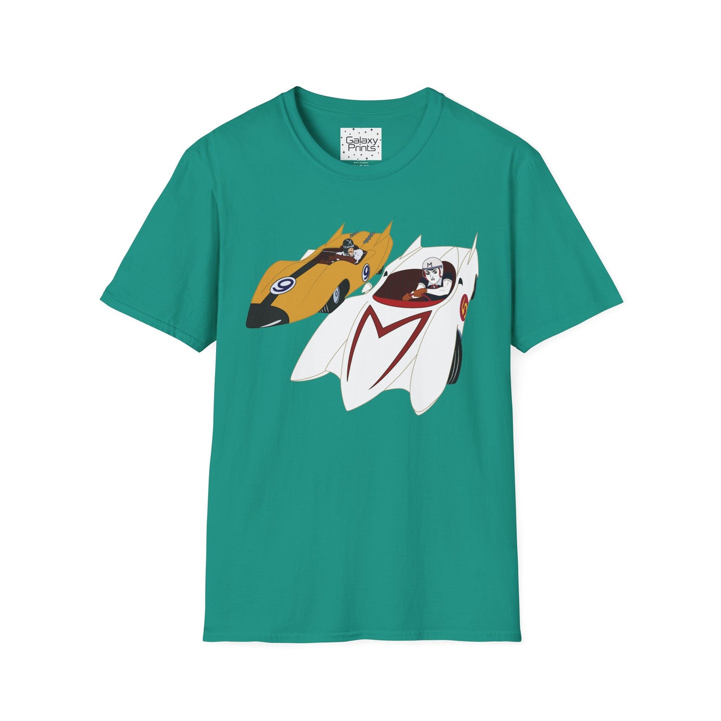 Unisex T-Shirt - POP Culture - 'The MACH 5 and Racer X from the Cartoon SPEED RACER - Go Speed Racer, Go Speed Racer, Go Speed Racer, Goooo'
