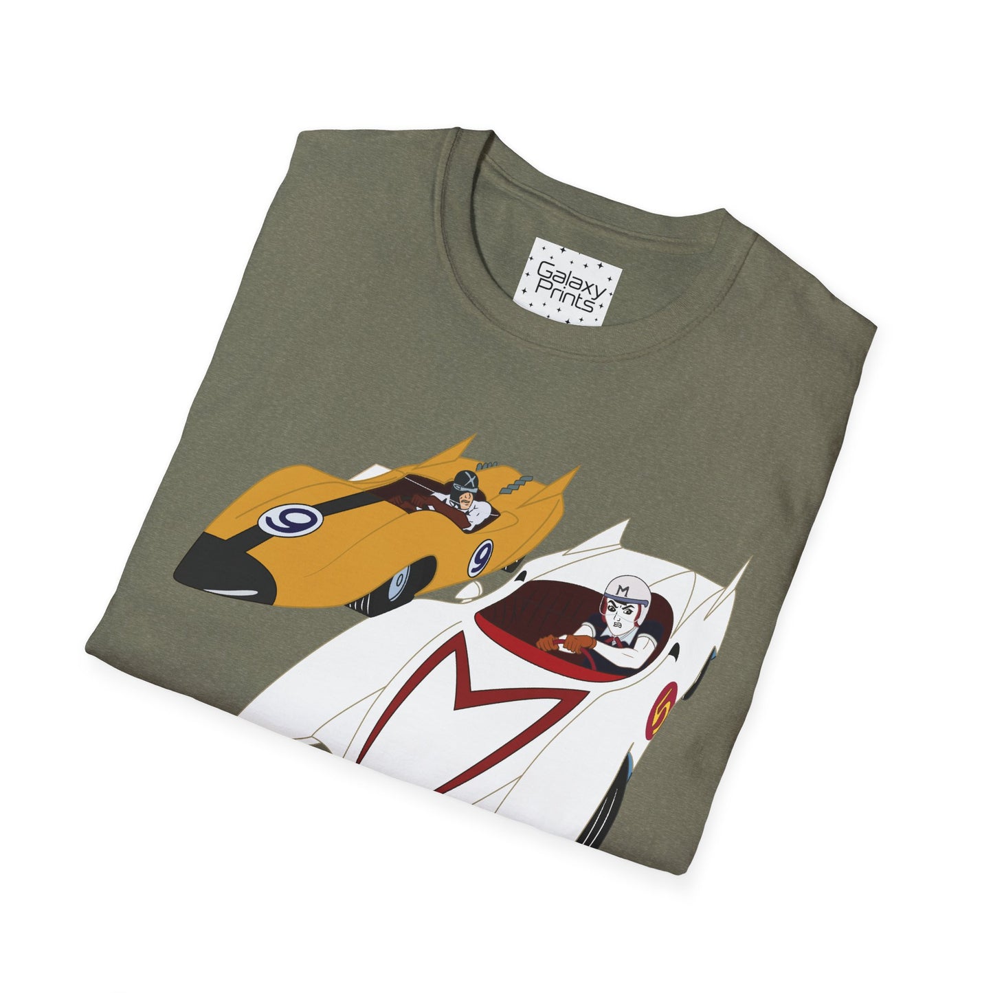 Unisex T-Shirt - POP Culture - 'The MACH 5 and Racer X from the Cartoon SPEED RACER - Go Speed Racer, Go Speed Racer, Go Speed Racer, Goooo'