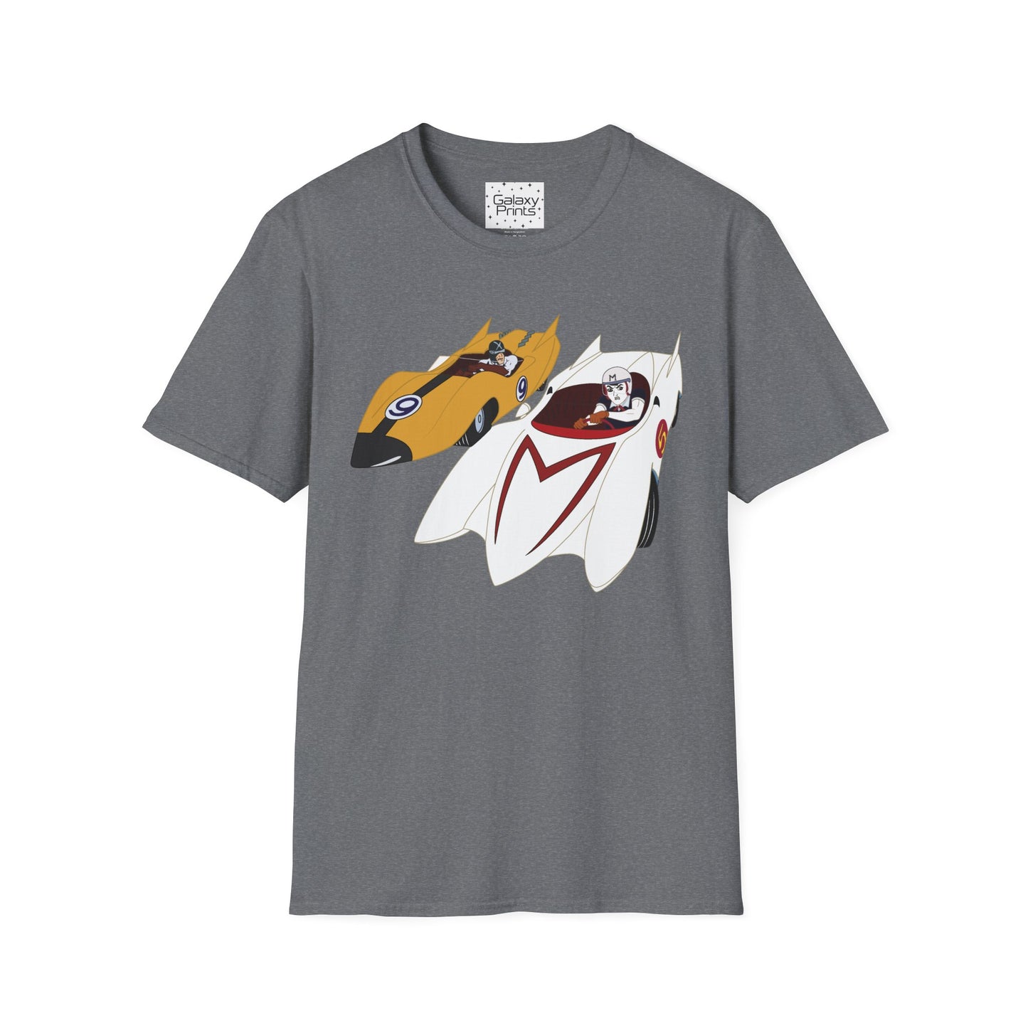 Unisex T-Shirt - POP Culture - 'The MACH 5 and Racer X from the Cartoon SPEED RACER - Go Speed Racer, Go Speed Racer, Go Speed Racer, Goooo'