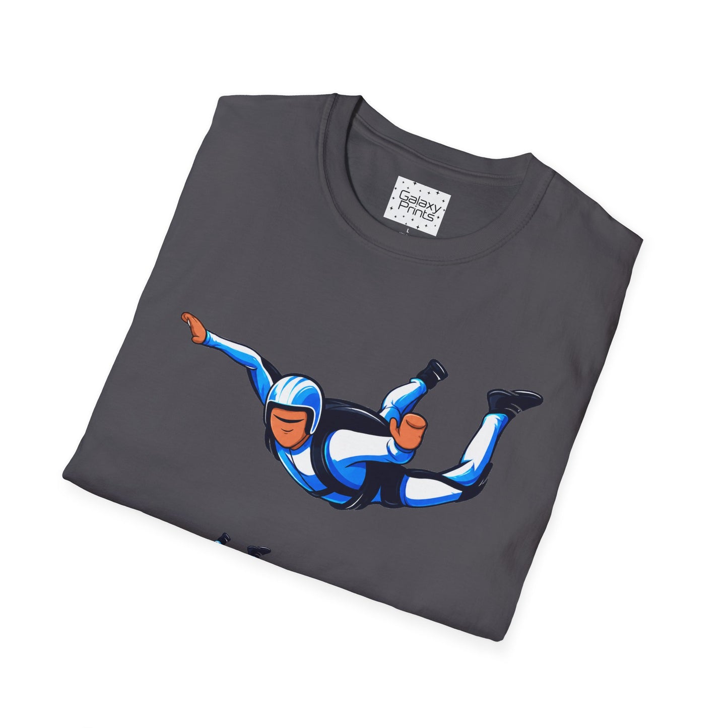 Skydiver Graphic T-Shirt — Blue Freefall Parachute Design