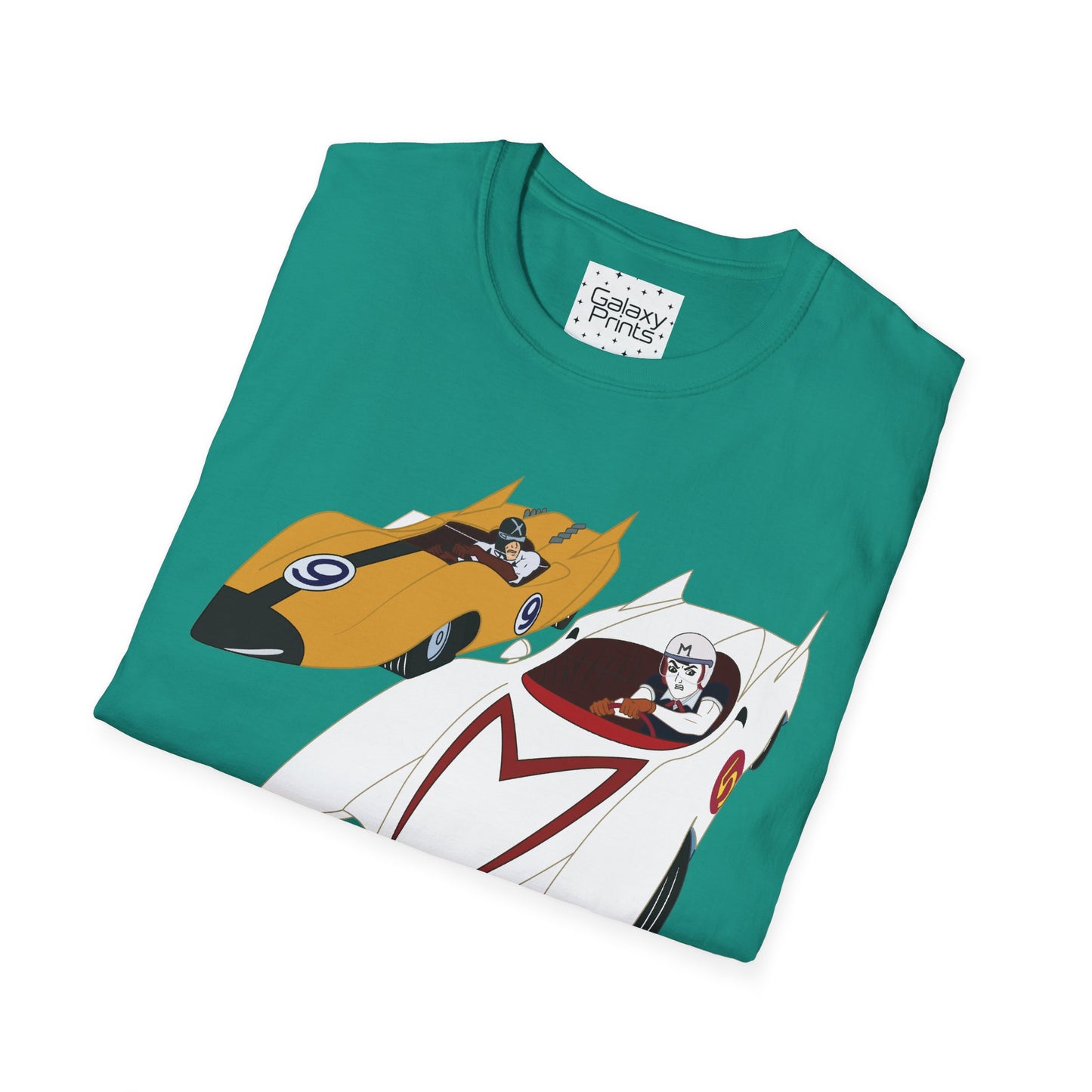 Unisex T-Shirt - POP Culture - 'The MACH 5 and Racer X from the Cartoon SPEED RACER - Go Speed Racer, Go Speed Racer, Go Speed Racer, Goooo'
