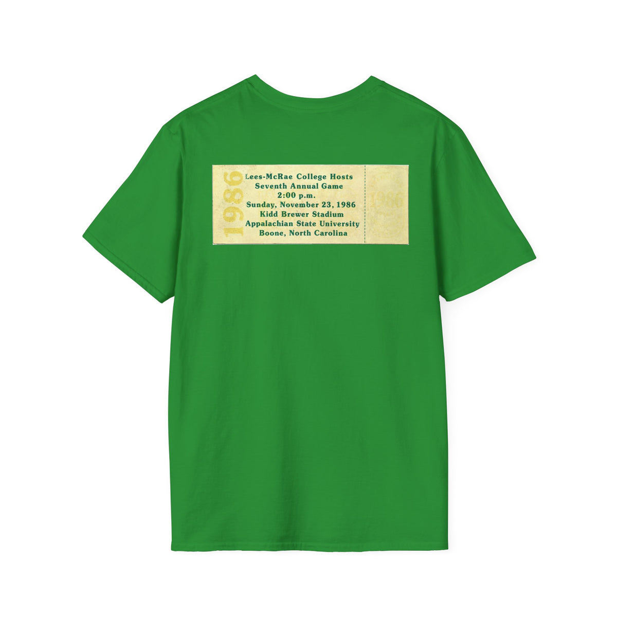 1986 East Bowl Vintage Football T-Shirt — With Game Day Ticket on back - Retro Game Day Tee (East Bowl, Lees McRae)