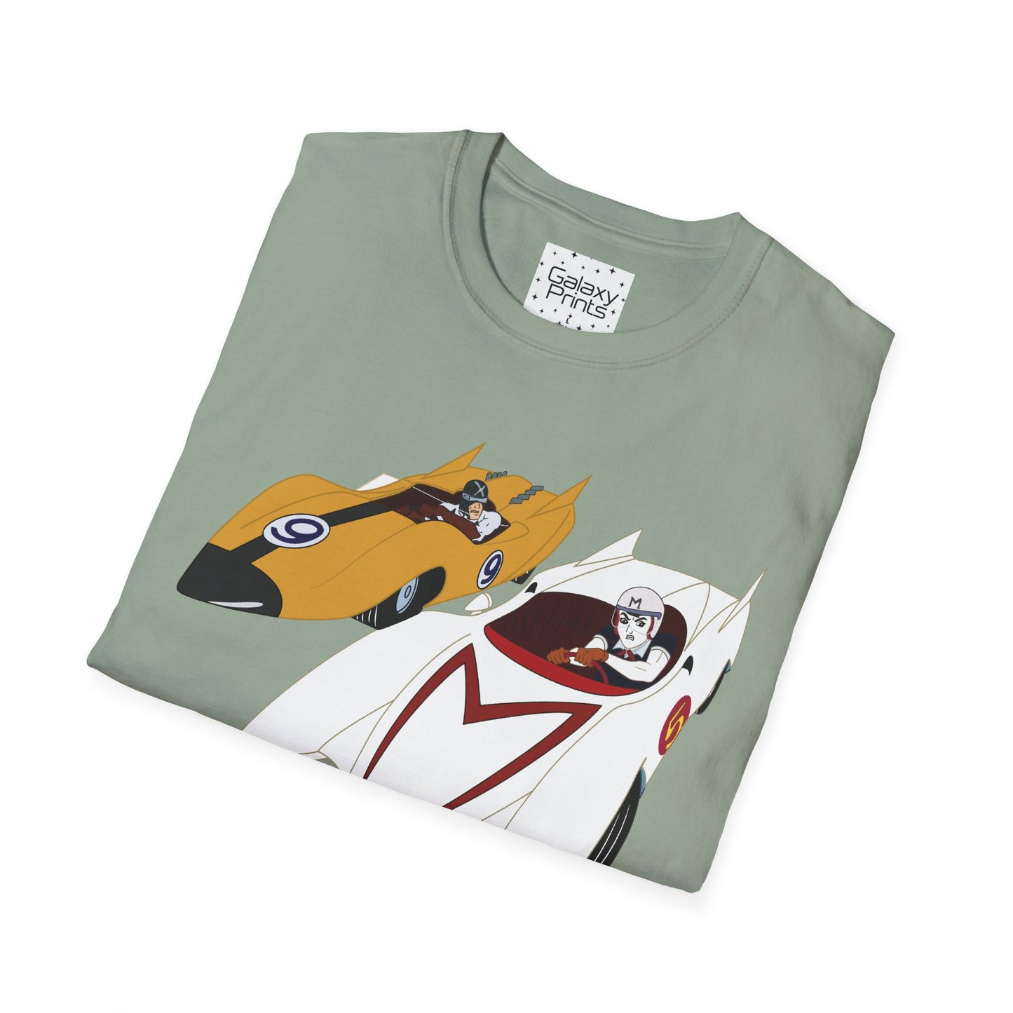 Unisex T-Shirt - POP Culture - 'The MACH 5 and Racer X from the Cartoon SPEED RACER - Go Speed Racer, Go Speed Racer, Go Speed Racer, Goooo'