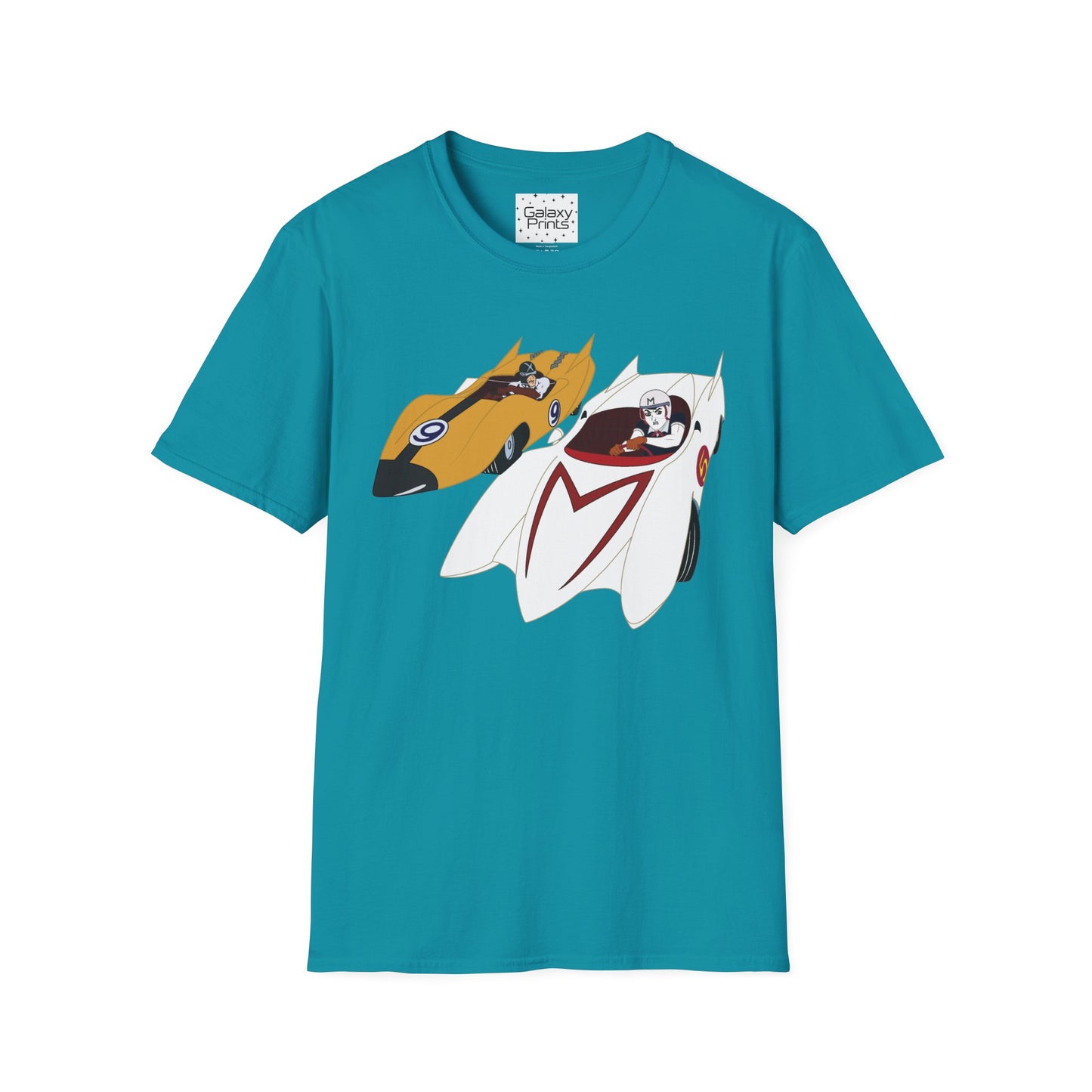 Unisex T-Shirt - POP Culture - 'The MACH 5 and Racer X from the Cartoon SPEED RACER - Go Speed Racer, Go Speed Racer, Go Speed Racer, Goooo'