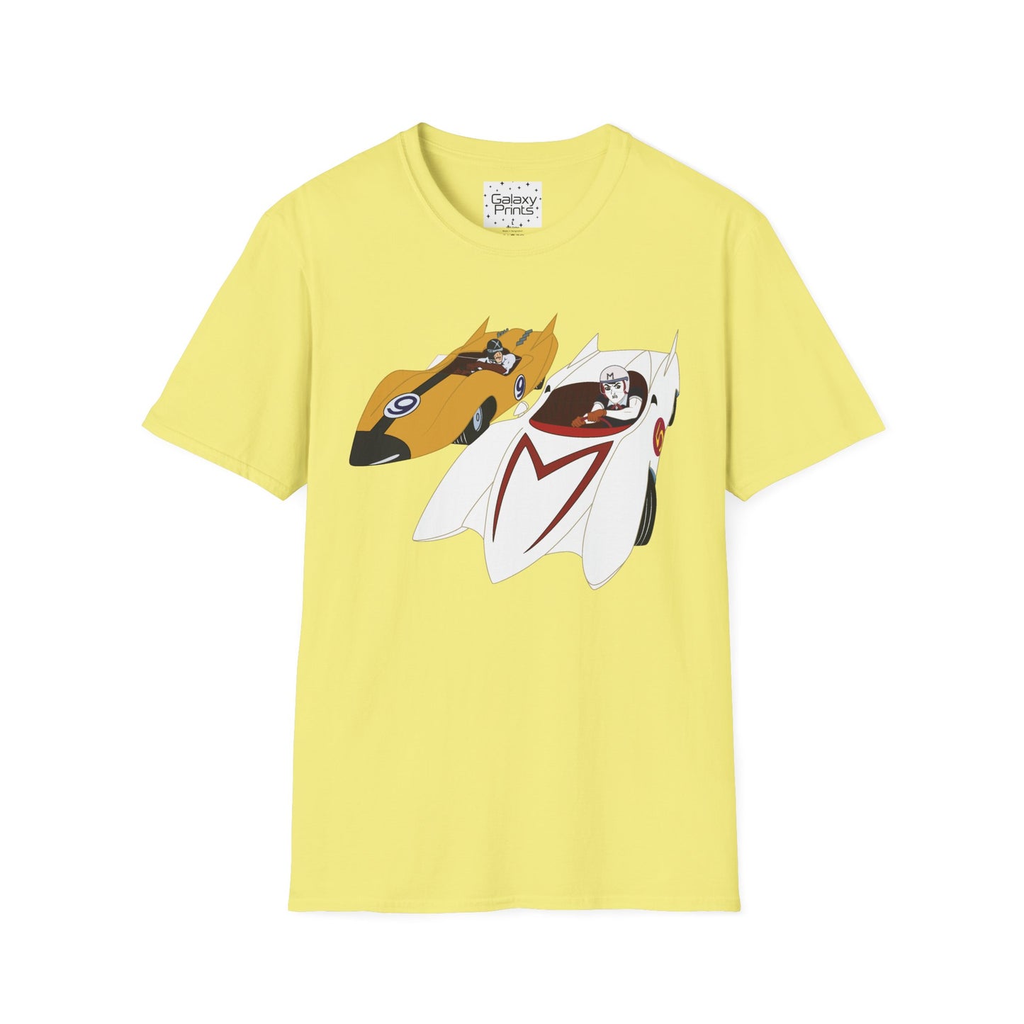 Unisex T-Shirt - POP Culture - 'The MACH 5 and Racer X from the Cartoon SPEED RACER - Go Speed Racer, Go Speed Racer, Go Speed Racer, Goooo'