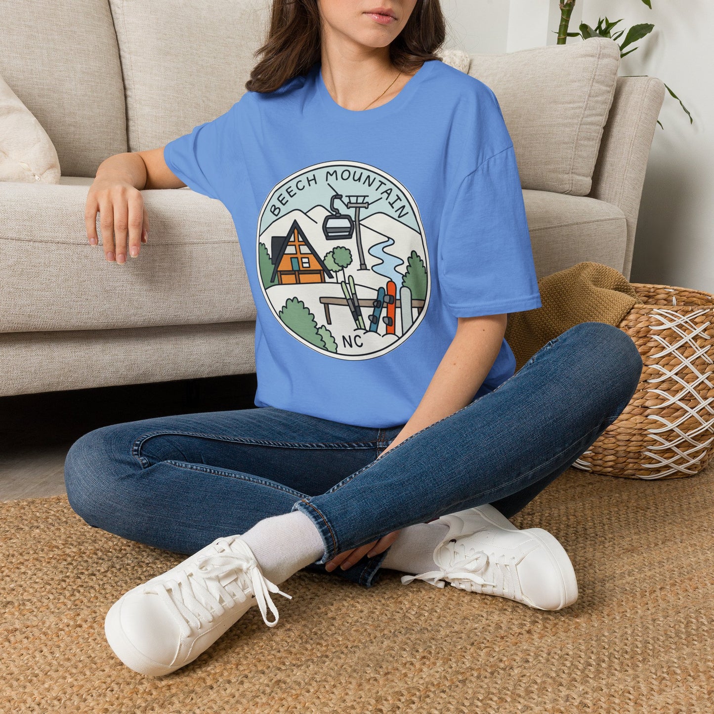 Beech Mountain NC Ski Lift Cartoon T-Shirt — Mountain Cabin & River Outdoor Cartoon Graphic Tee