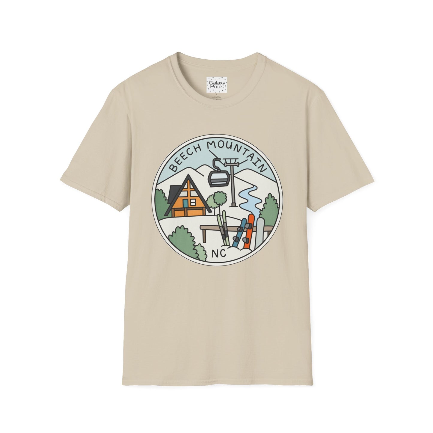 Beech Mountain NC Ski Lift Cartoon T-Shirt — Mountain Cabin & River Outdoor Cartoon Graphic Tee