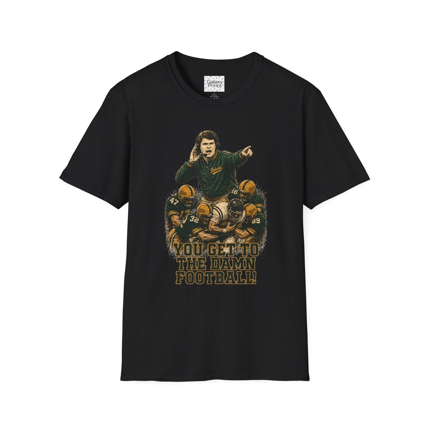 Lees-McRae College Bobcats Vintage Football T-Shirt — Coach Johnson #2  "You Get To The Darm Football" - Forever Undefeated