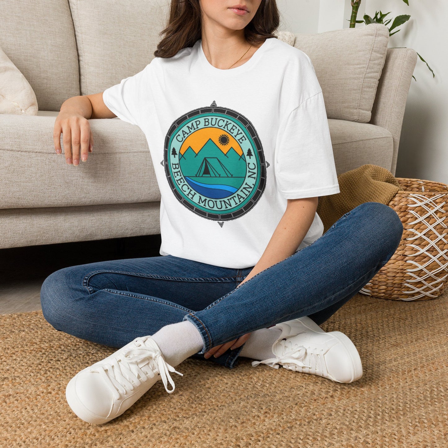 Camp Buckeye Beach Mountains T-Shirt — Vintage Outdoor Camping Badge Tee