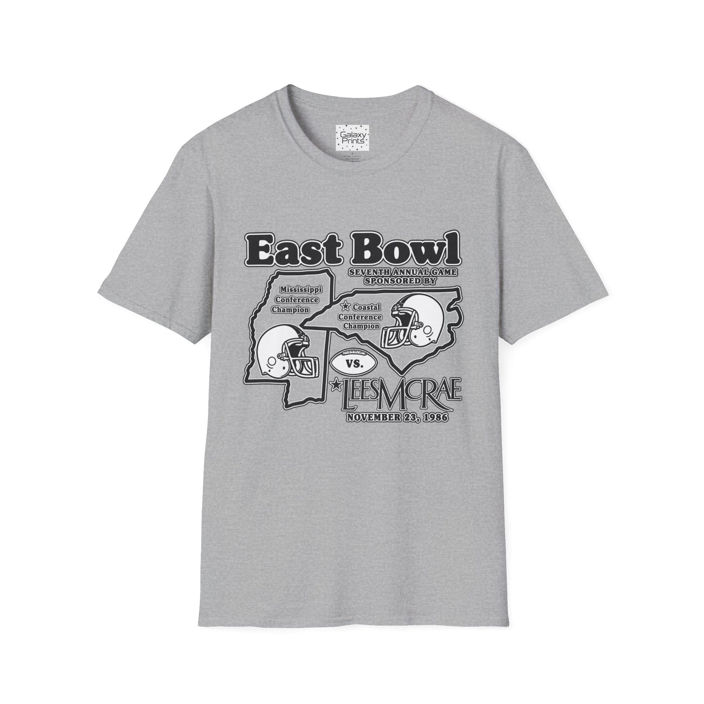 1986 East Bowl Vintage Football T-Shirt — Retro Game Day Tee (East Bowl, Lees McRae)