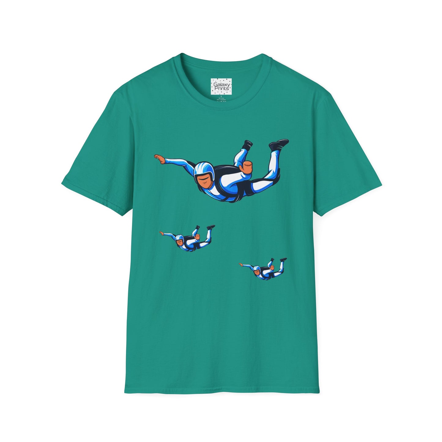 Skydiver Graphic T-Shirt — Blue Freefall Parachute Design