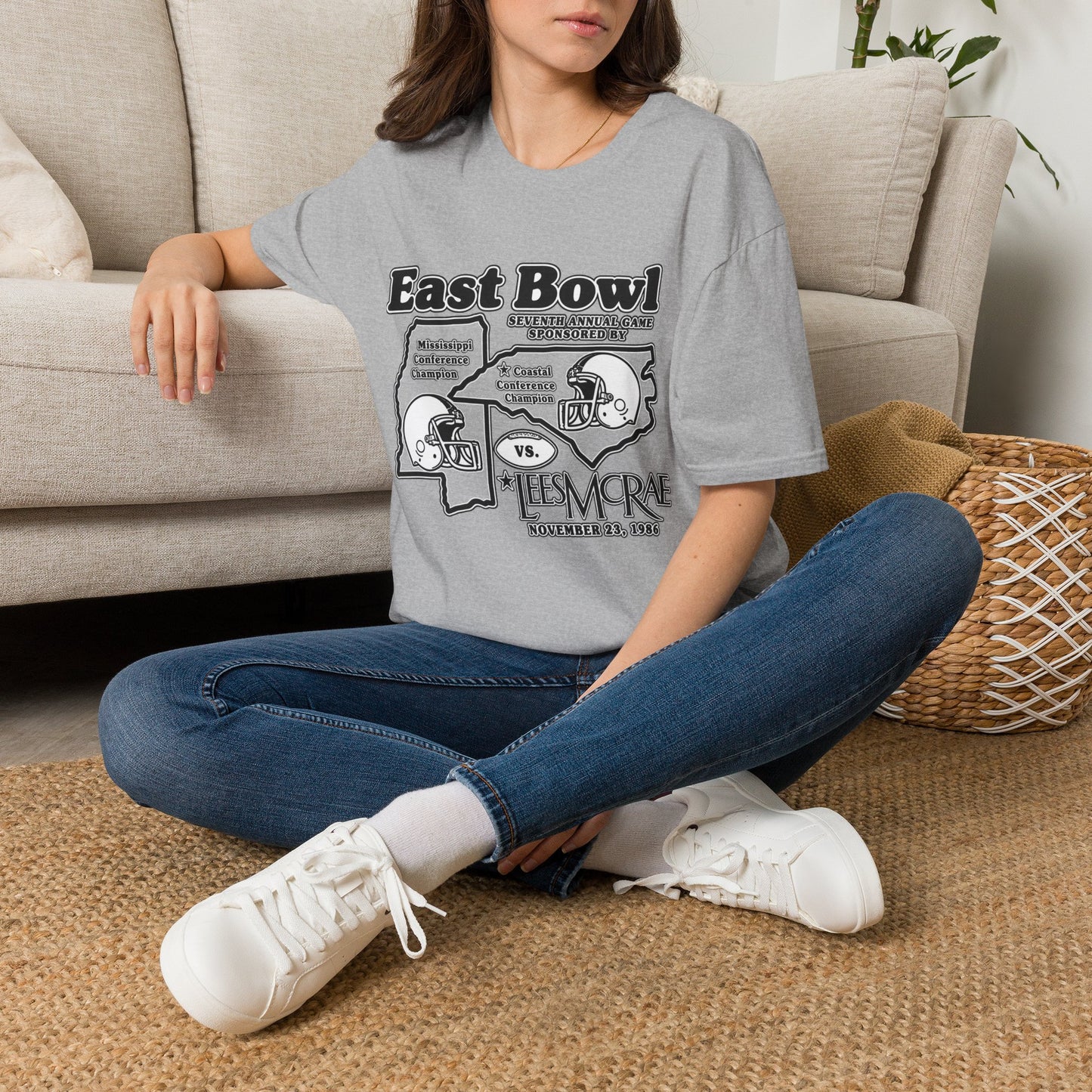 1986 East Bowl Vintage Football T-Shirt — Retro Game Day Tee (East Bowl, Lees McRae)
