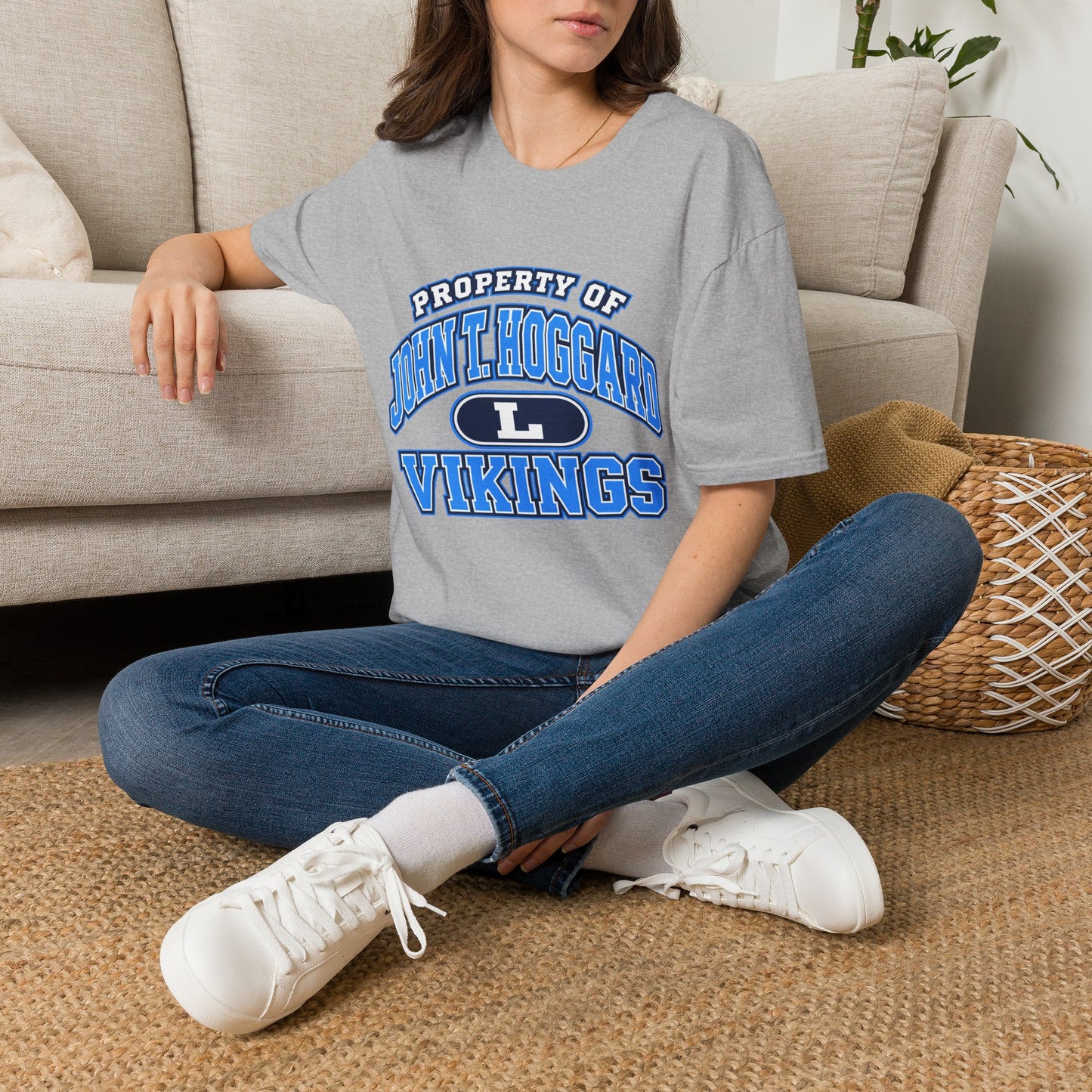 Property of JTH Vikings T‑Shirt L — Viking in Power Circle back - Hoggard School Spirit Tee