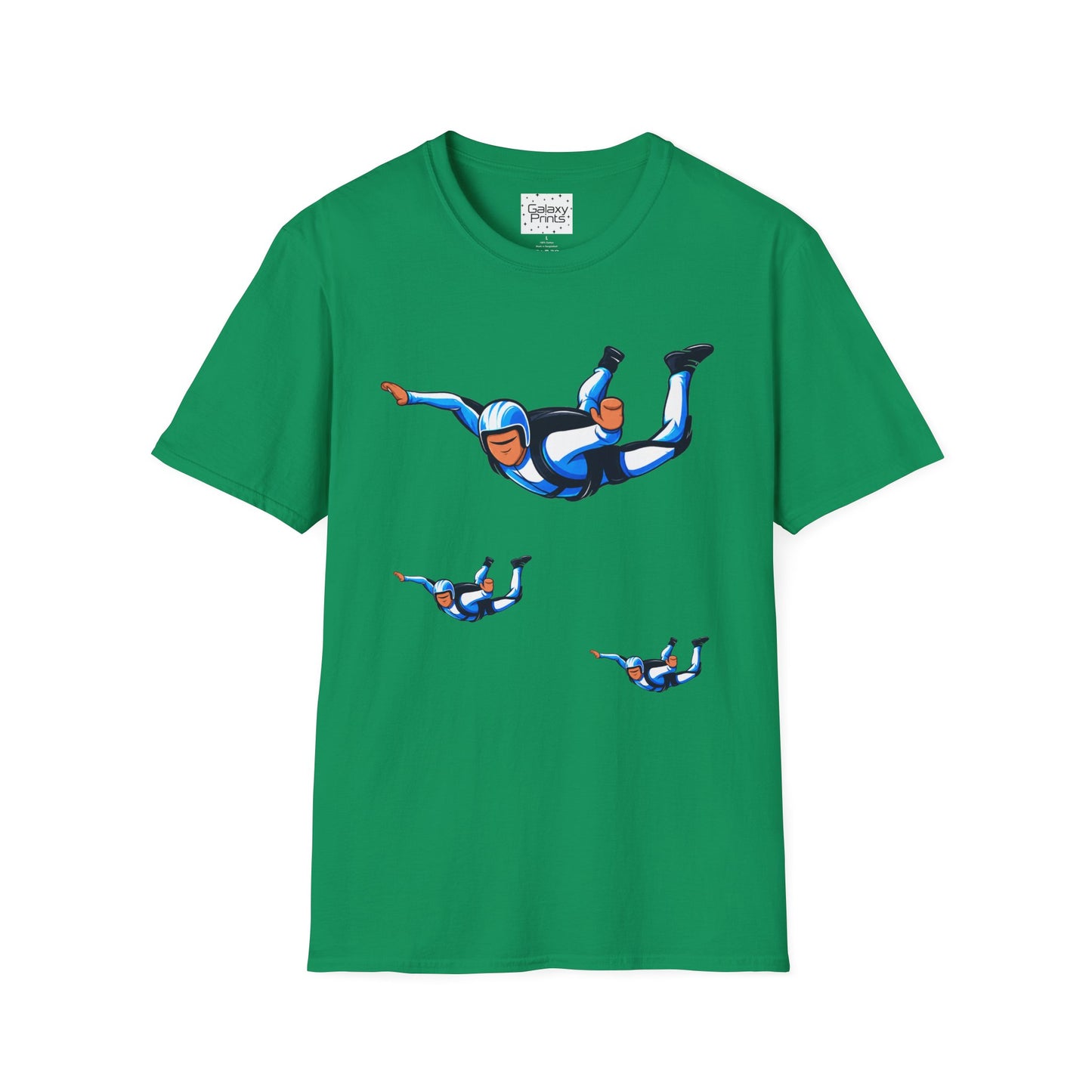 Skydiver Graphic T-Shirt — Blue Freefall Parachute Design
