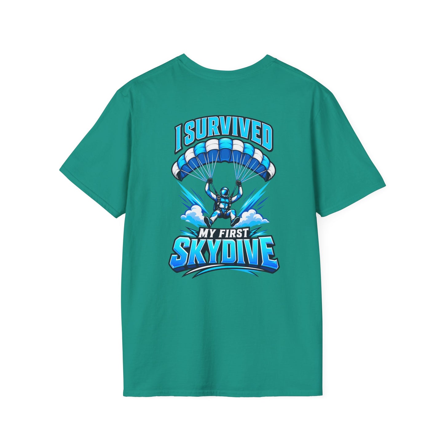 Skydiver Graphic T-Shirt — Blue Freefall Parachute Design