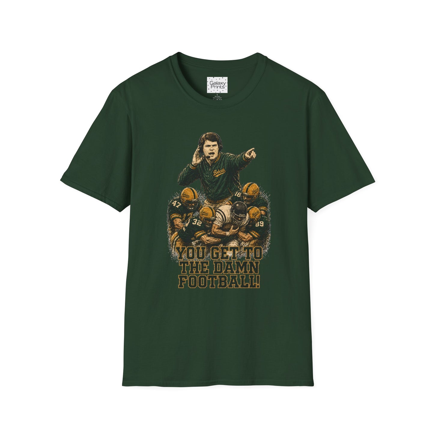 Lees-McRae College Bobcats Vintage Football T-Shirt — Coach Johnson #2  "You Get To The Darm Football" - Forever Undefeated