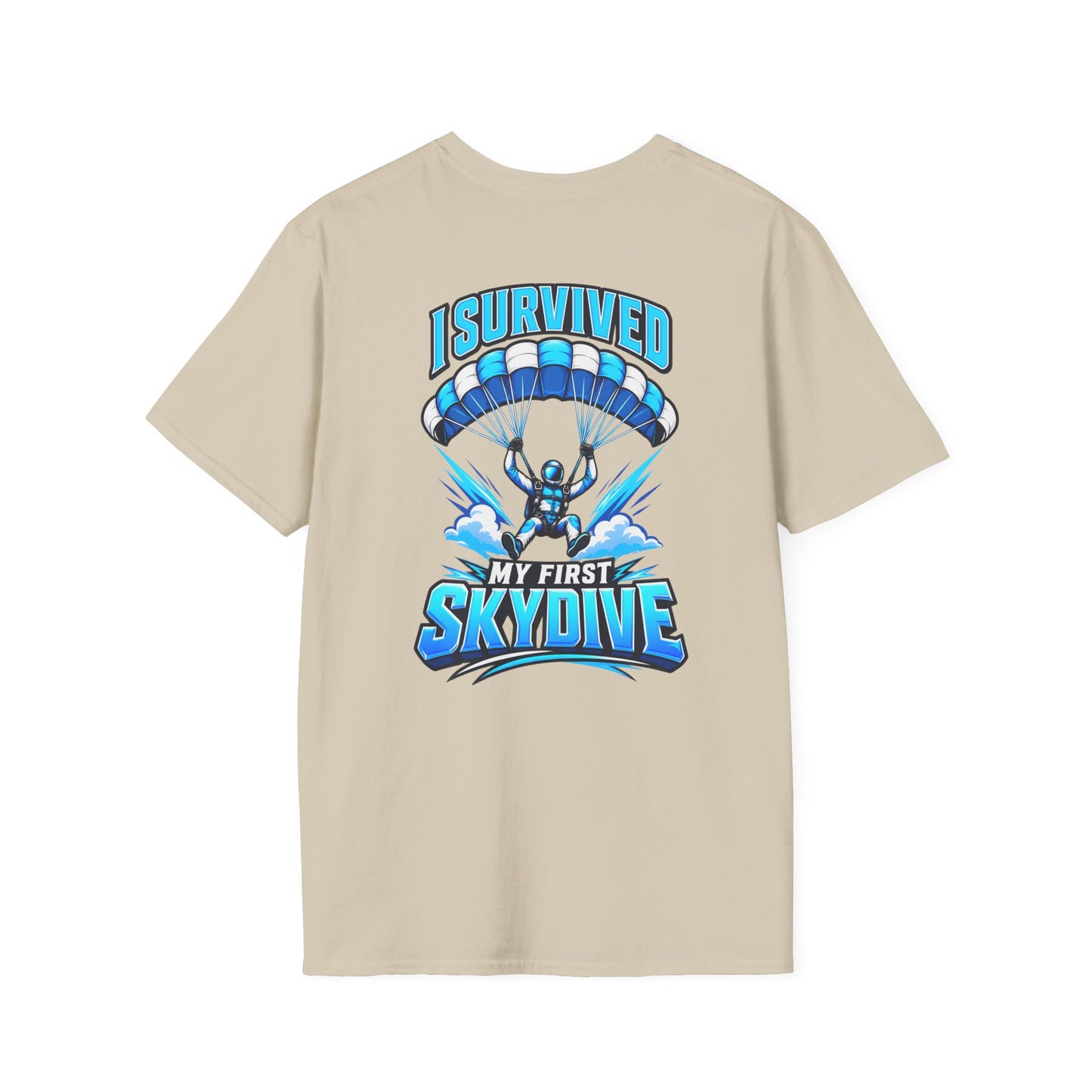 Skydiver Graphic T-Shirt — Blue Freefall Parachute Design