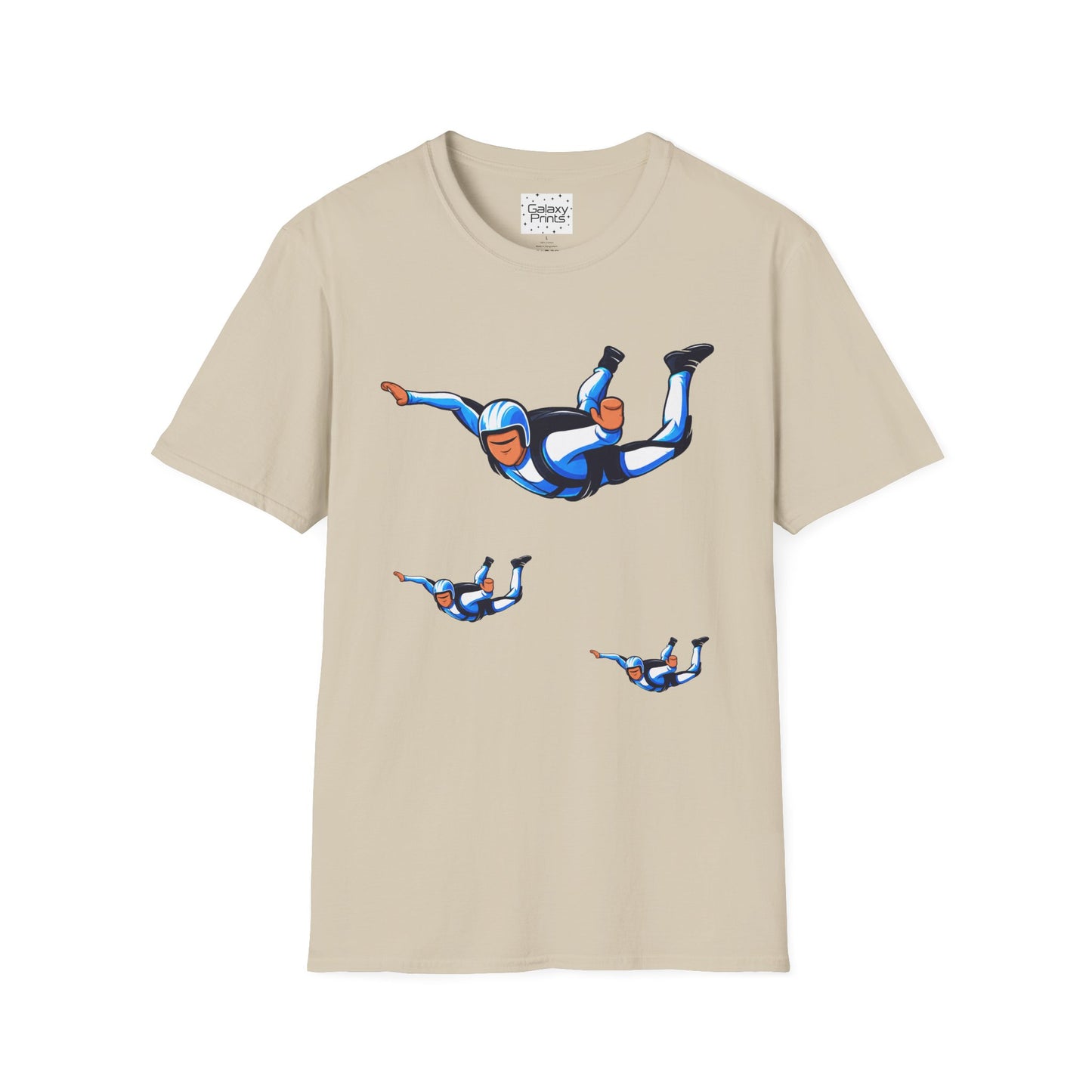 Skydiver Graphic T-Shirt — Blue Freefall Parachute Design