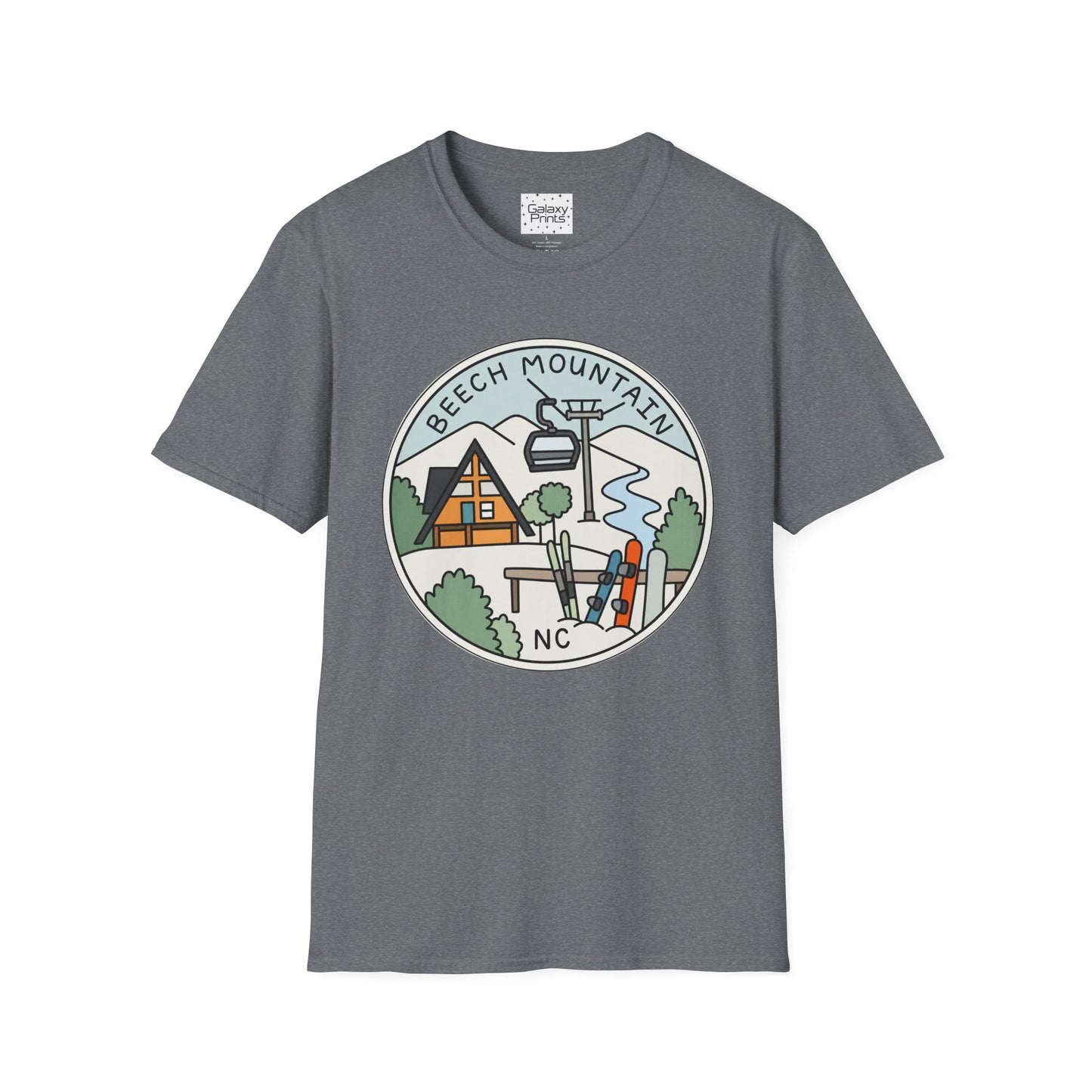 Beech Mountain NC Ski Lift Cartoon T-Shirt — Mountain Cabin & River Outdoor Cartoon Graphic Tee