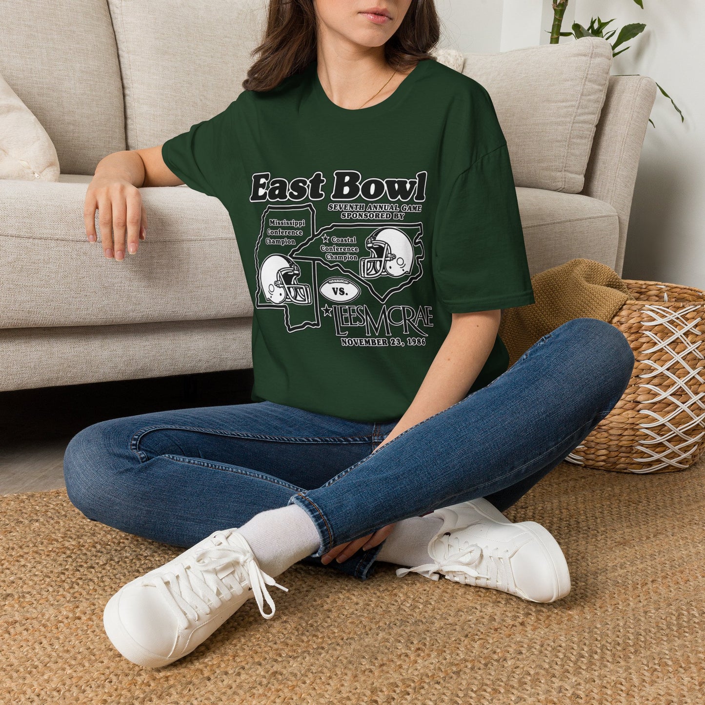 1986 East Bowl Vintage Football T-Shirt — Retro Game Day Tee (East Bowl, Lees McRae)