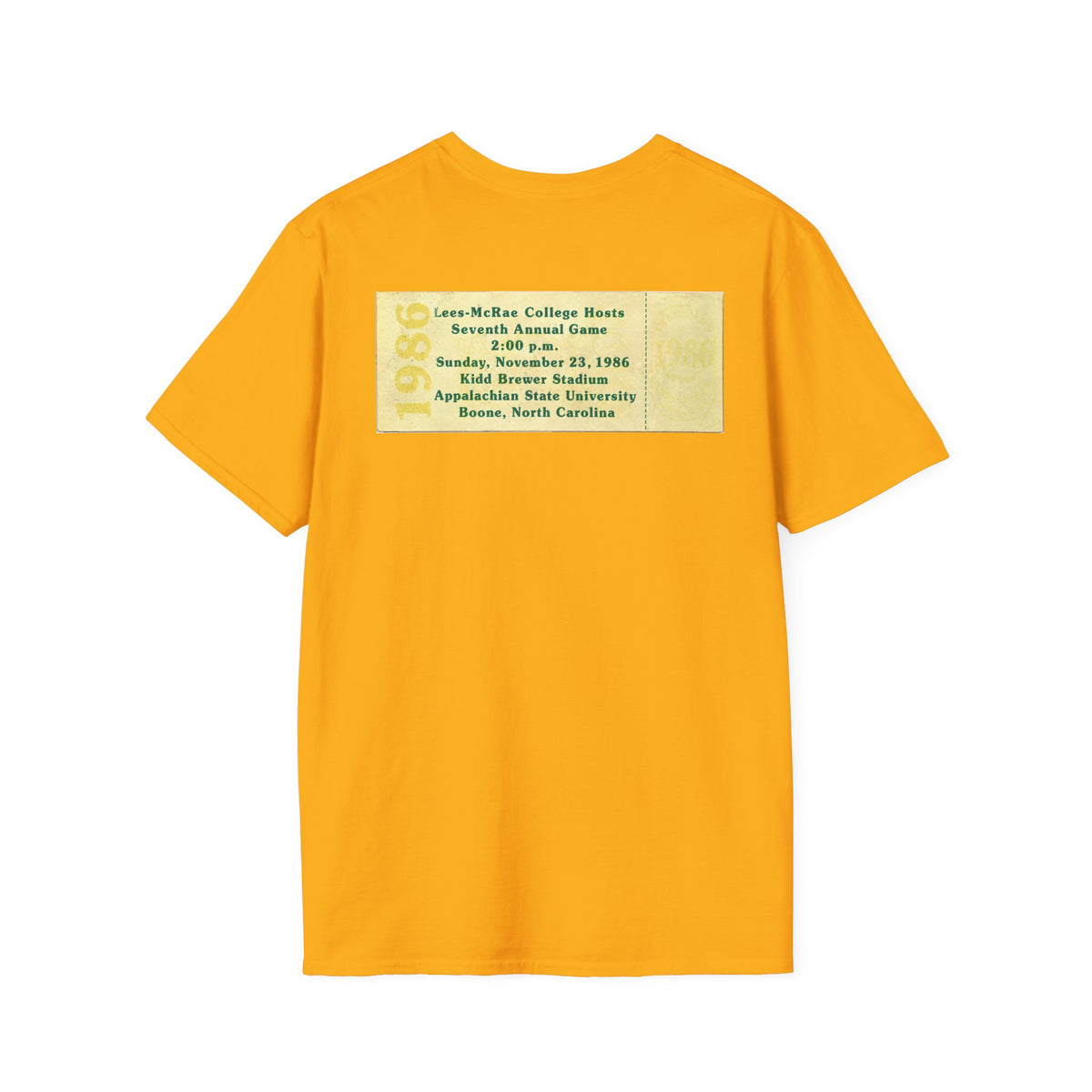 1986 East Bowl Vintage Football T-Shirt — With Game Day Ticket on back - Retro Game Day Tee (East Bowl, Lees McRae)