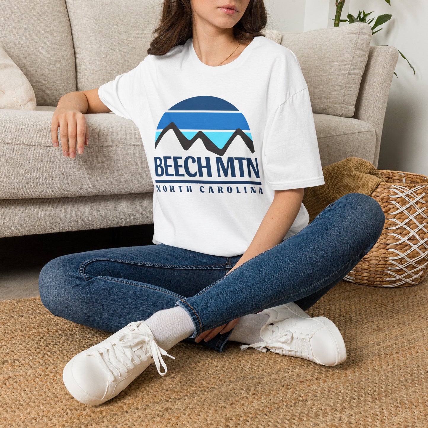 Beech Mtn North Carolina Graphic T-Shirt — Retro Tri Blue Moon Mountain Tee