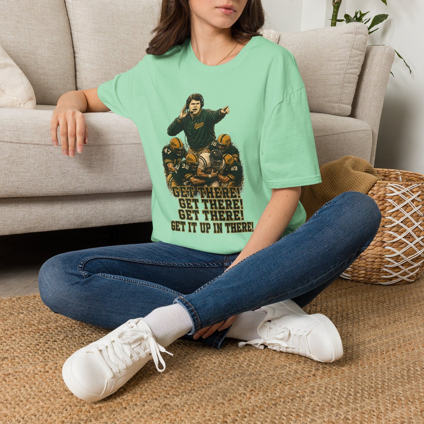 Lees-McRae College Bobcats Vintage Football T-Shirt — Coach Johnson  "Get There! x 3 Get it up" - Forever Undefeated