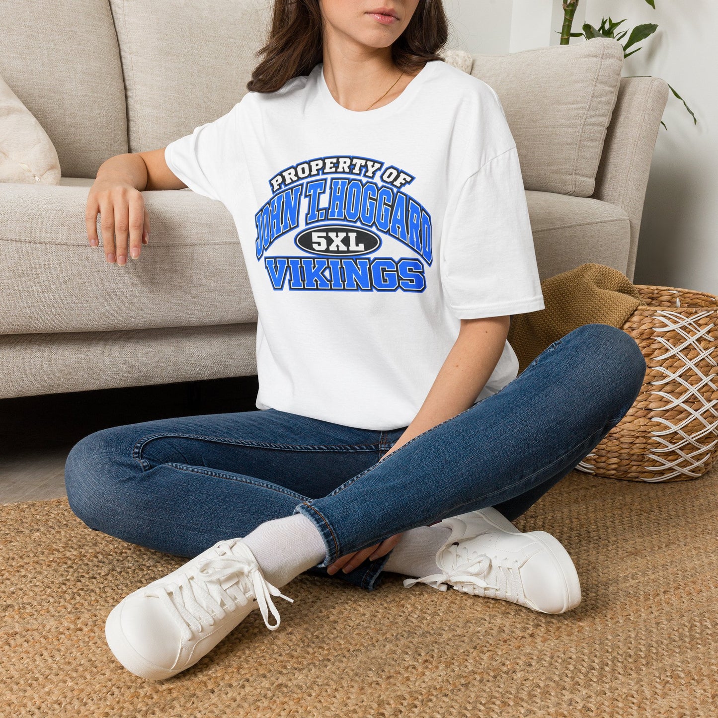 Property of JTH Vikings T‑Shirt 5XL — Viking in Power Circle back - Hoggard School Spirit Tee