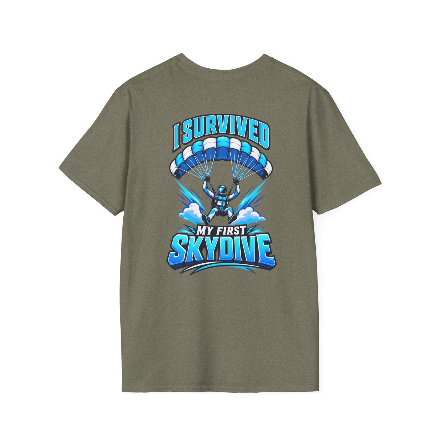 Skydiver Graphic T-Shirt — Blue Freefall Parachute Design