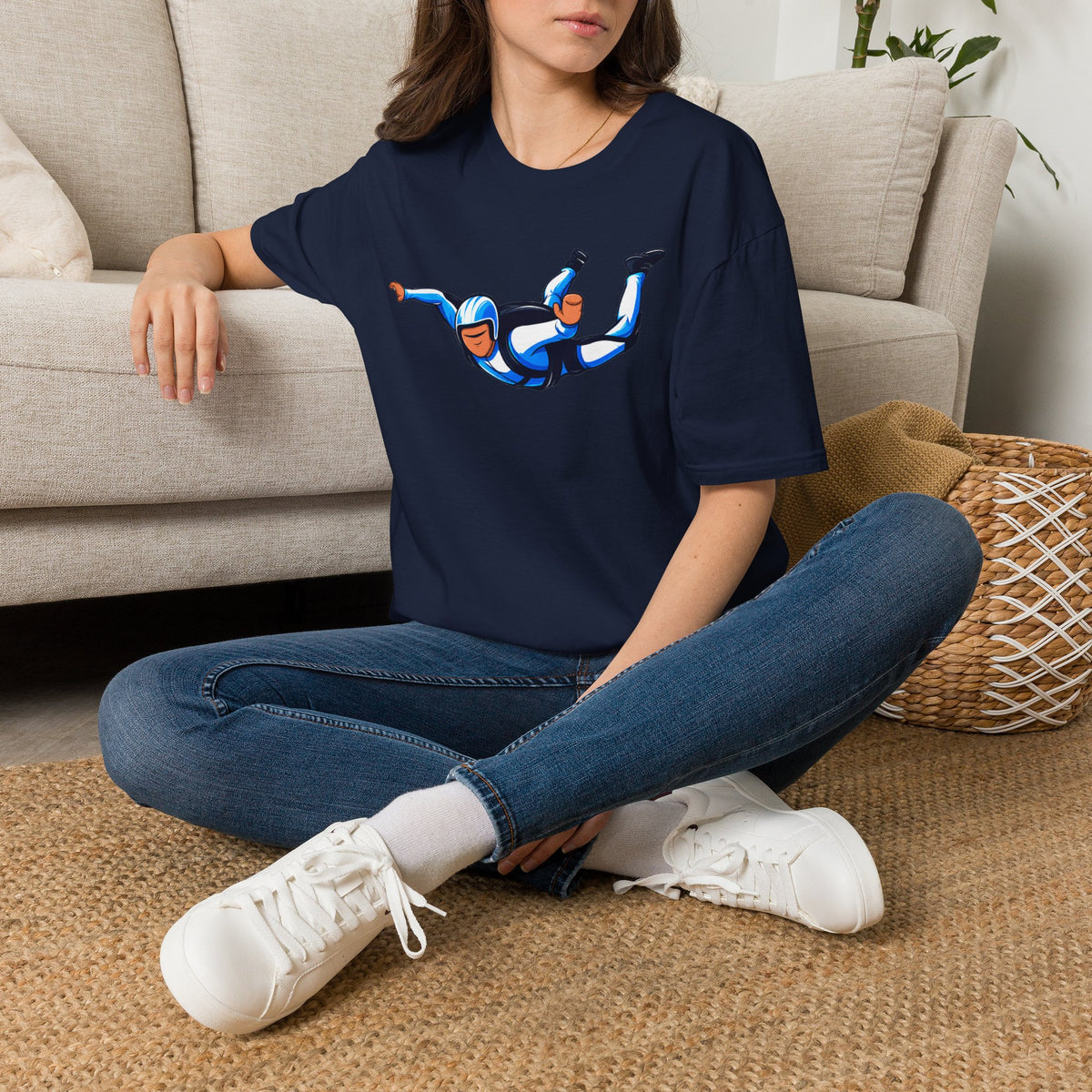 Skydiver Graphic T-Shirt — Blue Wingsuit Freefall Tee - I Survived on the back