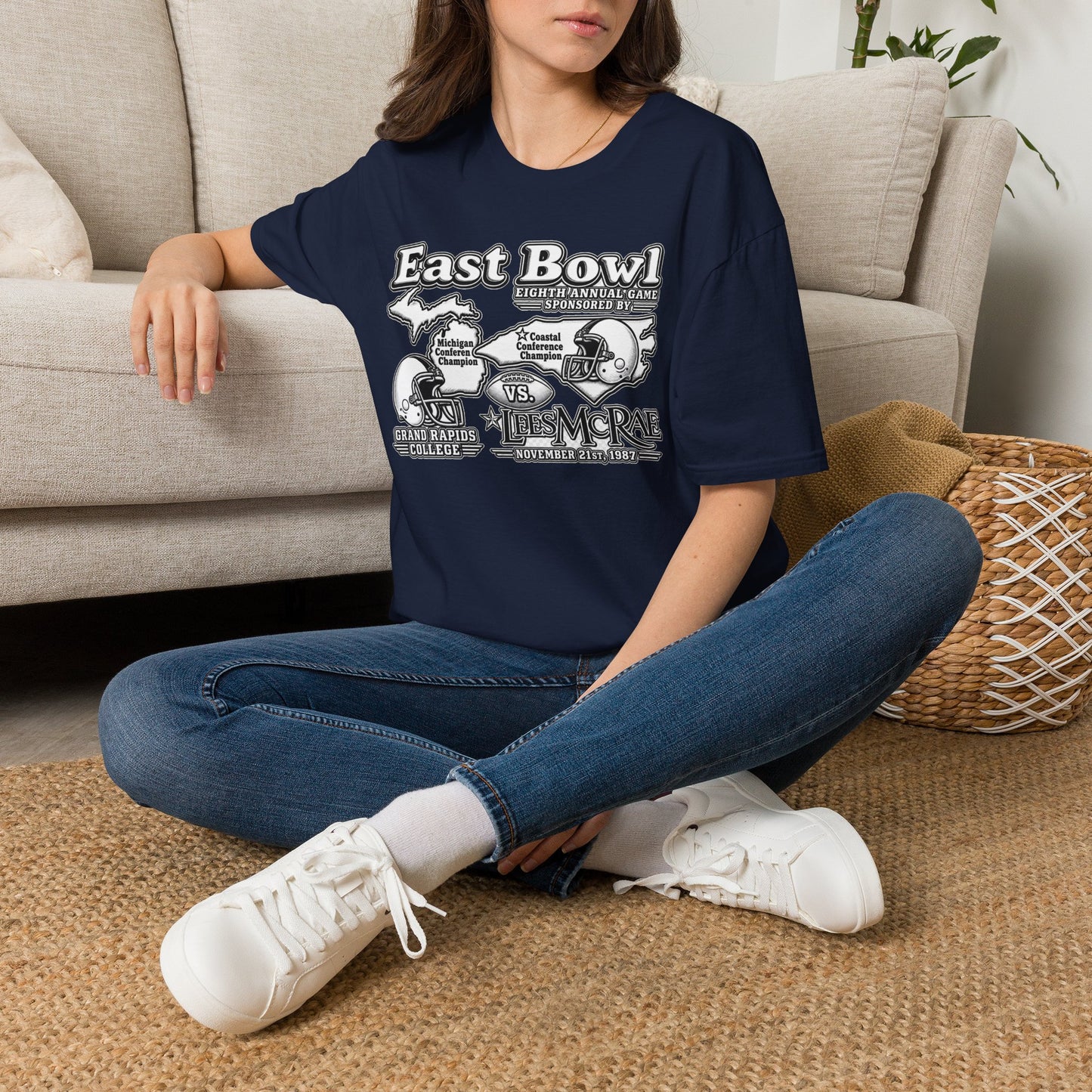 1987 East Bowl Vintage Football T-Shirt — Retro Game Day Tee (East Bowl, Lees McRae)