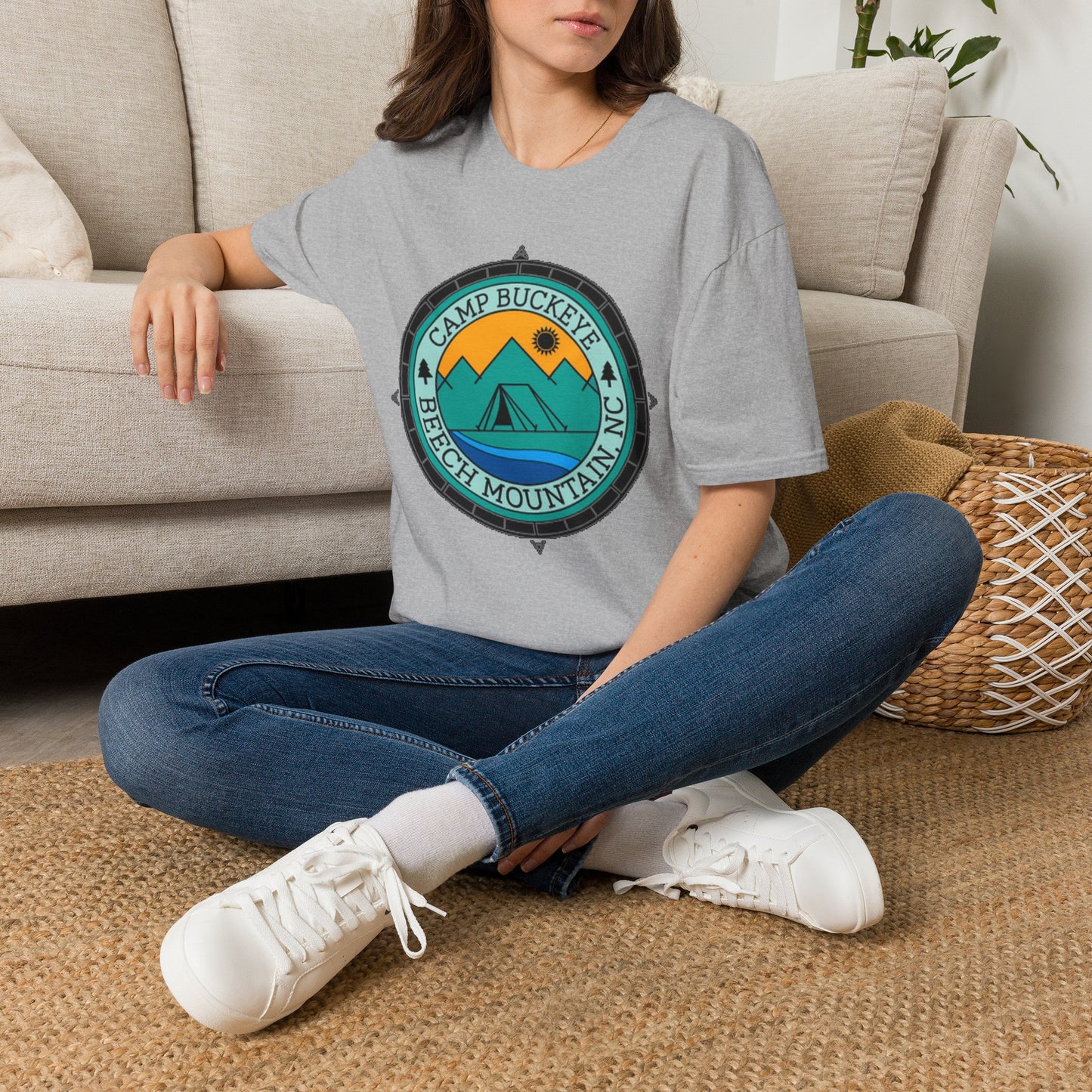 Camp Buckeye Beach Mountains T-Shirt — Vintage Outdoor Camping Badge Tee