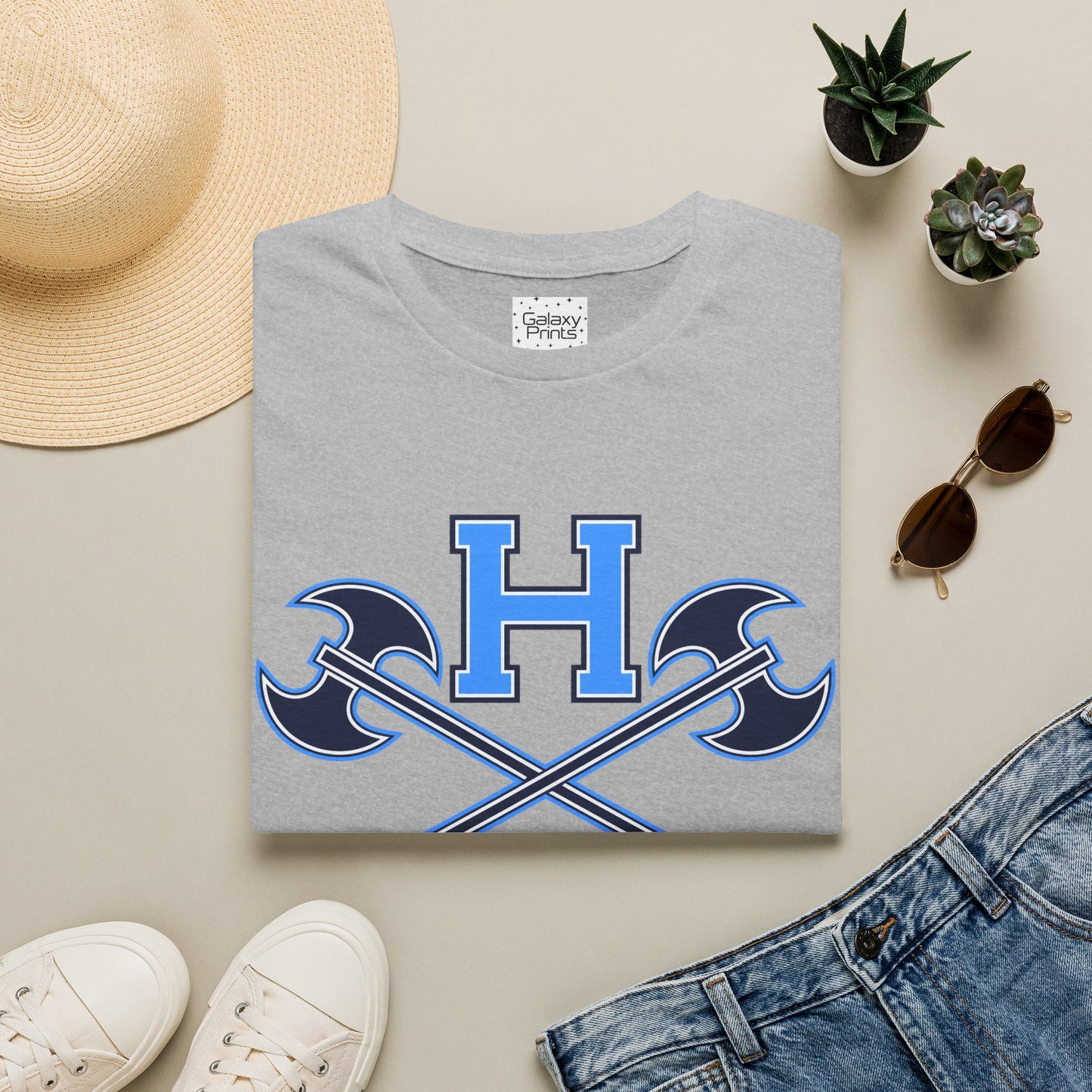 Hoggard - H w/ Axes T-Shirt – Blue 'H' with Crossed Battle Axes Graphic Spirit Tee
