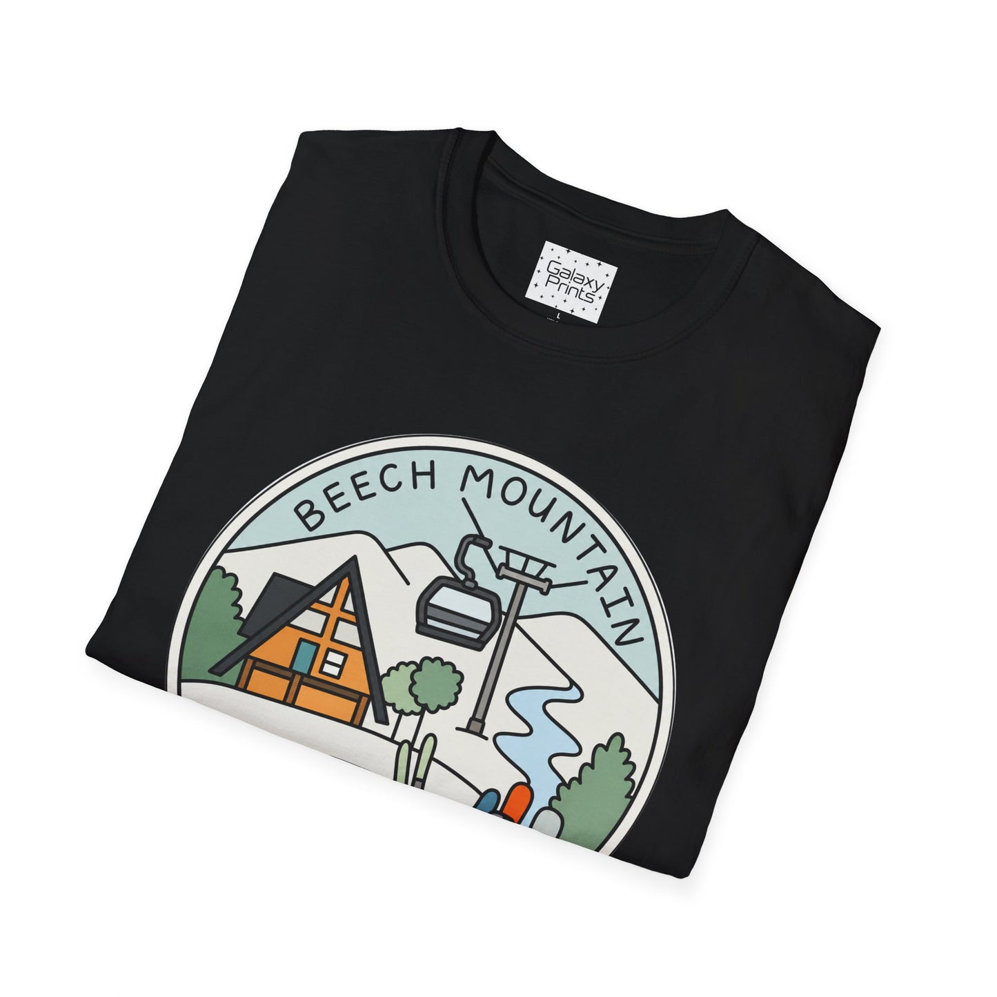 Beech Mountain NC Ski Lift Cartoon T-Shirt — Mountain Cabin & River Outdoor Cartoon Graphic Tee