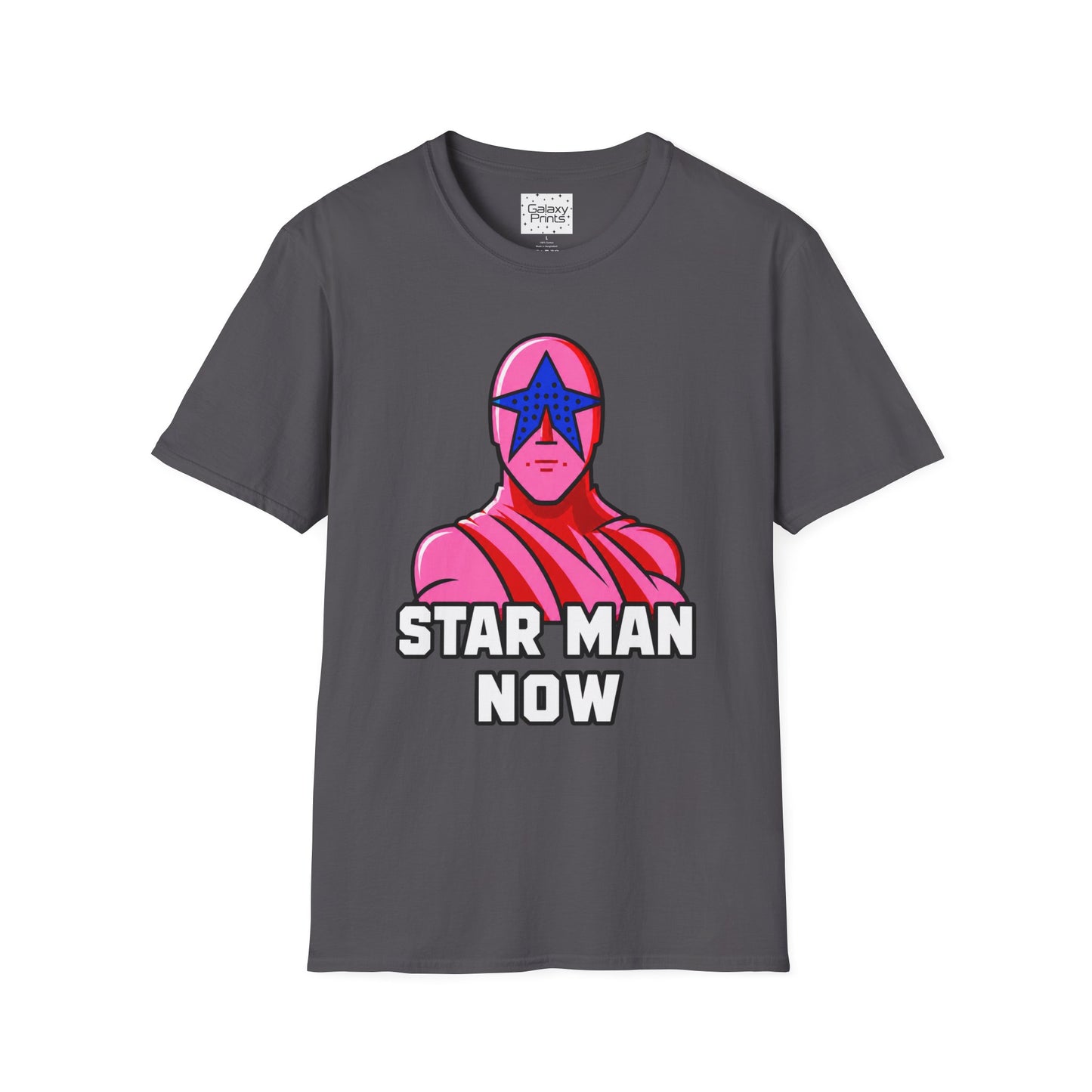 STAR MAN Nin Wrestling video game "NOW" and "THEN" T-Shirt — Retro Pop Hero Graphic Tee - Nin Wrestler STAR MAN video game - Current Culture