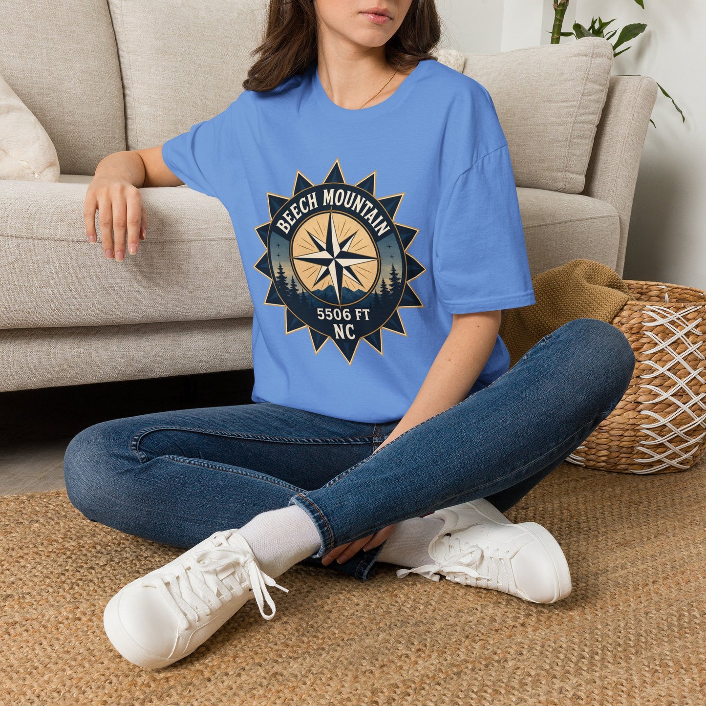 Beech Mountain Compass T-Shirt — Vintage NC 5506 ft Outdoor Tee