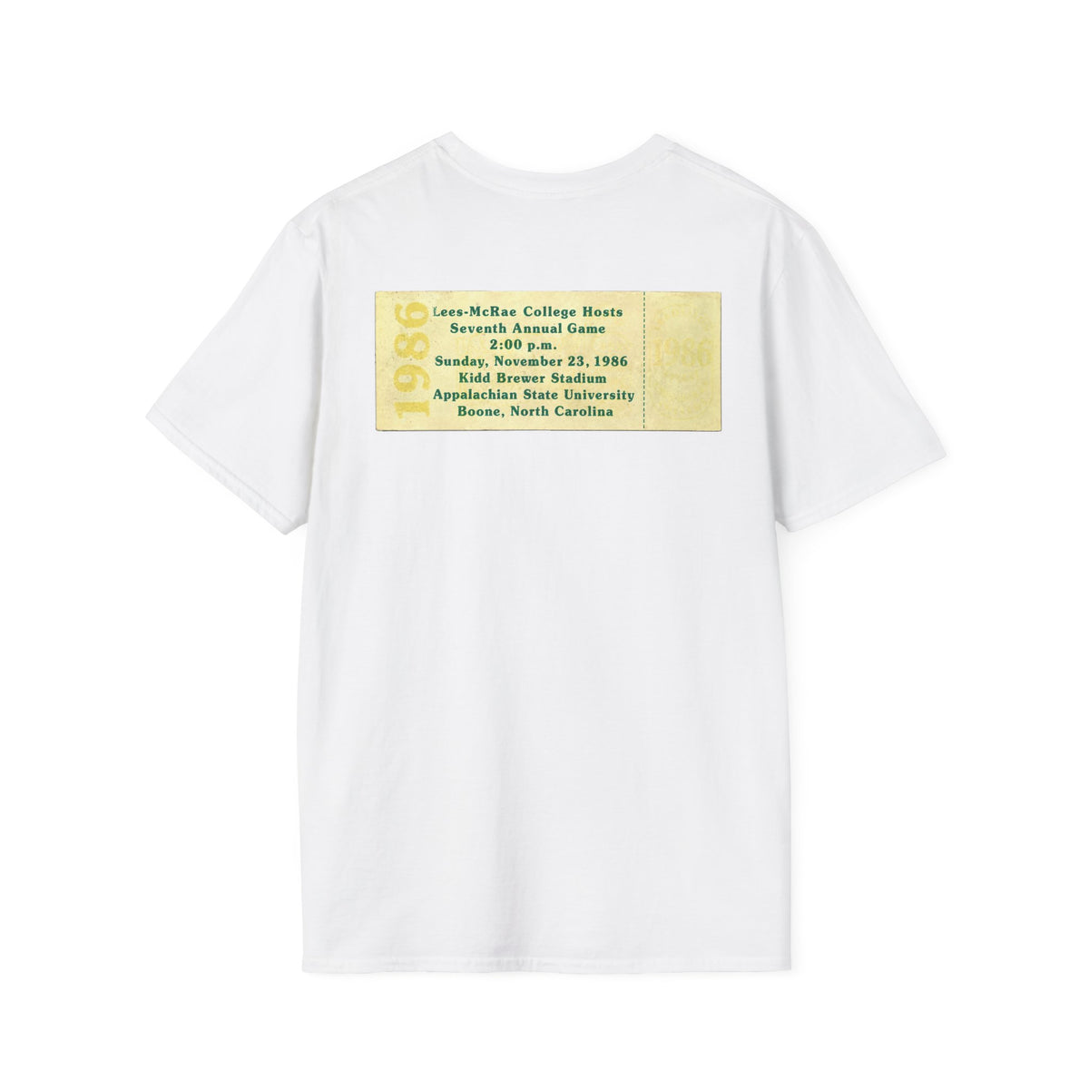 1986 East Bowl Vintage Football T-Shirt — With Game Day Ticket on back - Retro Game Day Tee (East Bowl, Lees McRae)
