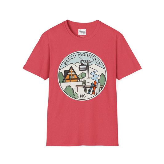 Beech Mountain NC Ski Lift Cartoon T-Shirt — Mountain Cabin & River Outdoor Cartoon Graphic Tee