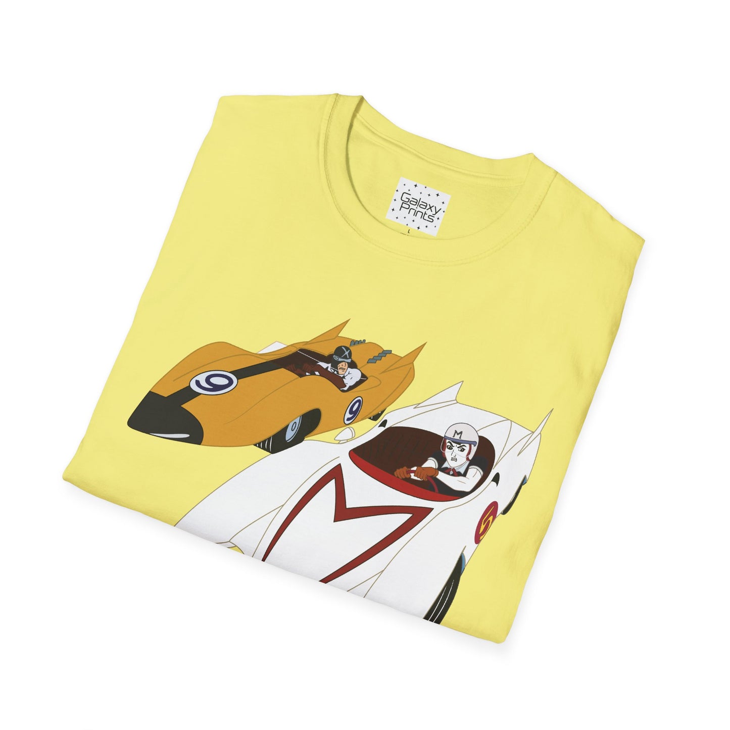Unisex T-Shirt - POP Culture - 'The MACH 5 and Racer X from the Cartoon SPEED RACER - Go Speed Racer, Go Speed Racer, Go Speed Racer, Goooo'