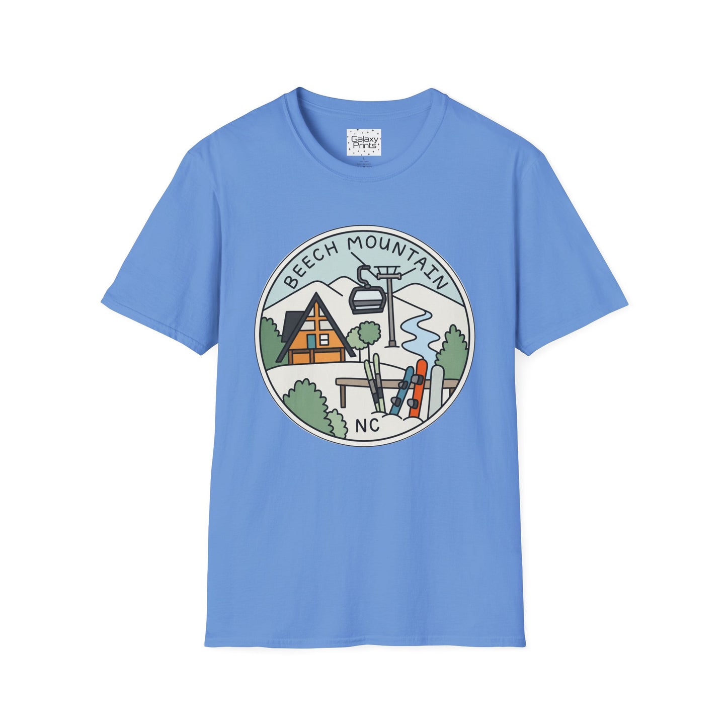 Beech Mountain NC Ski Lift Cartoon T-Shirt — Mountain Cabin & River Outdoor Cartoon Graphic Tee