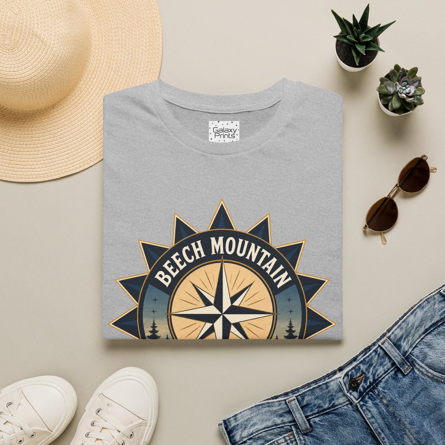 Beech Mountain Compass T-Shirt — Vintage NC 5506 ft Outdoor Tee