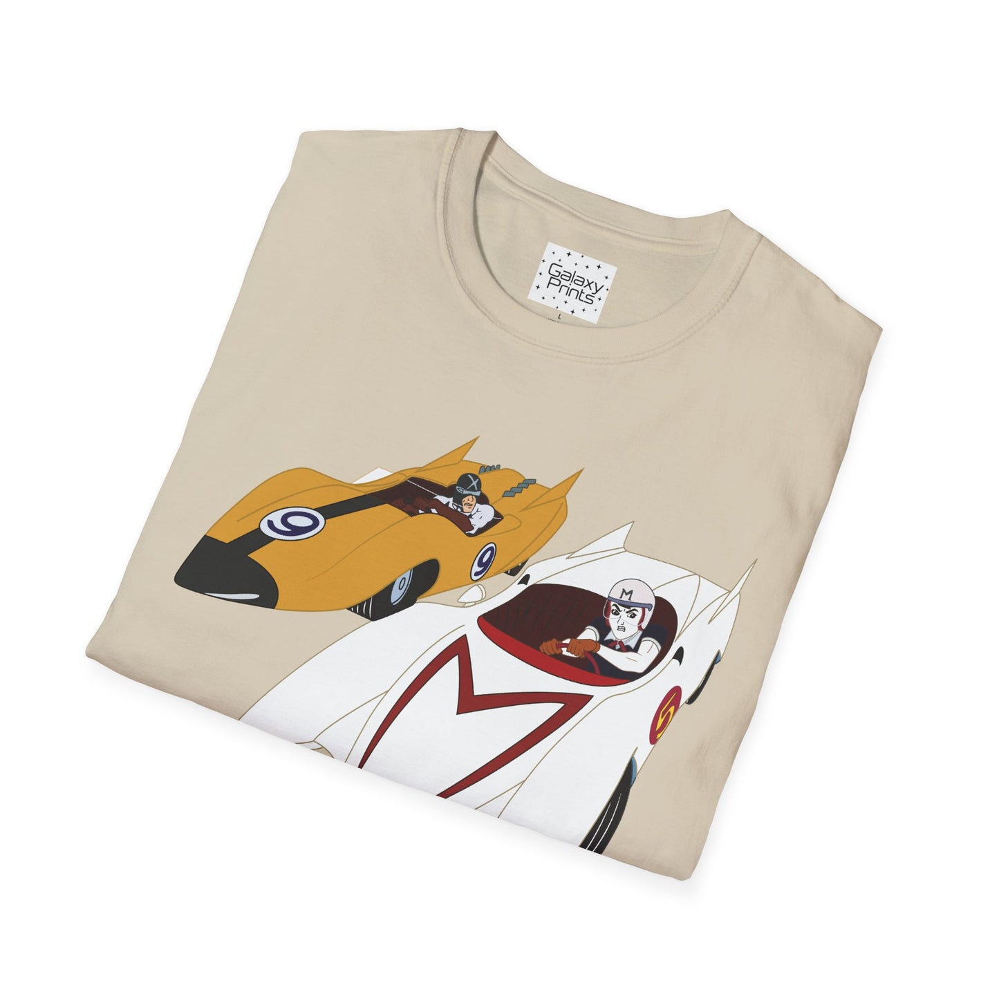 Unisex T-Shirt - POP Culture - 'The MACH 5 and Racer X from the Cartoon SPEED RACER - Go Speed Racer, Go Speed Racer, Go Speed Racer, Goooo'