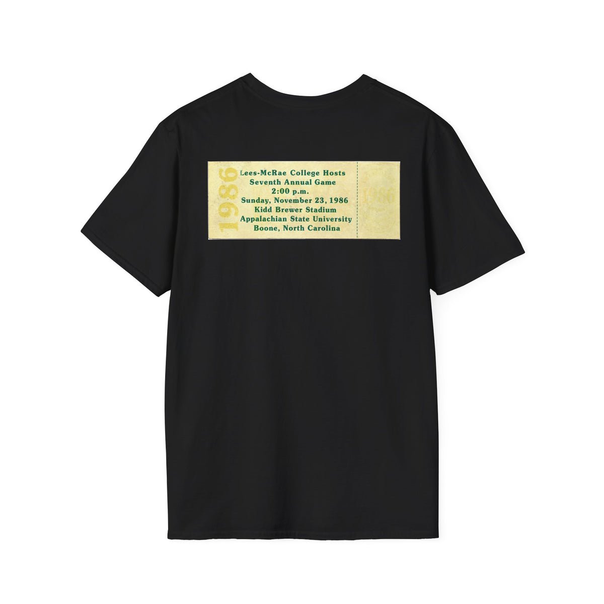 1986 East Bowl Vintage Football T-Shirt — With Game Day Ticket on back - Retro Game Day Tee (East Bowl, Lees McRae)
