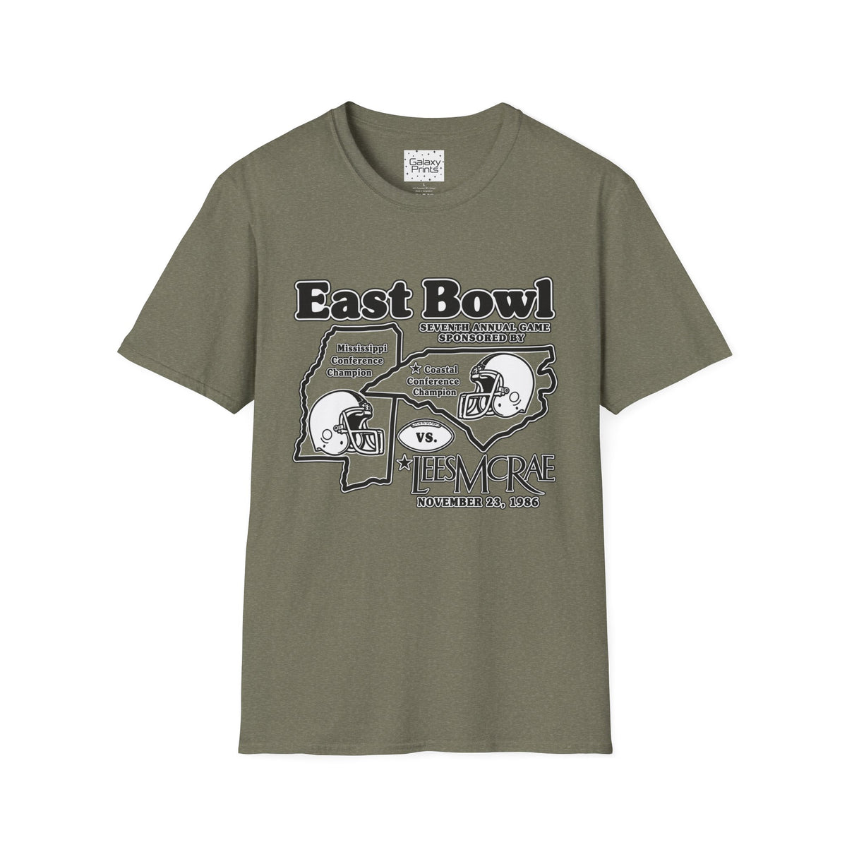 1986 East Bowl Vintage Football T-Shirt — With Game Day Ticket on back - Retro Game Day Tee (East Bowl, Lees McRae)