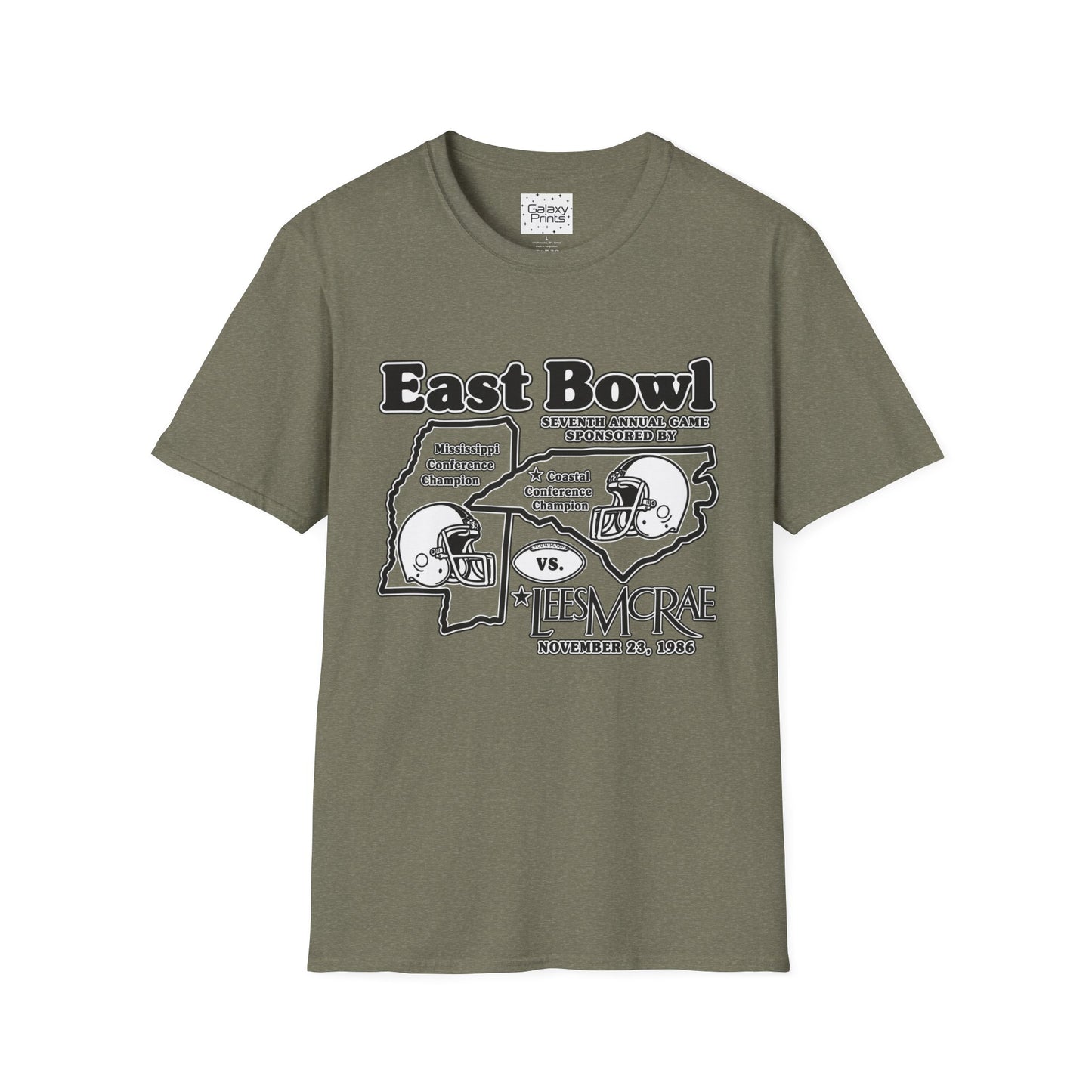 1986 East Bowl Vintage Football T-Shirt — Retro Game Day Tee (East Bowl, Lees McRae)