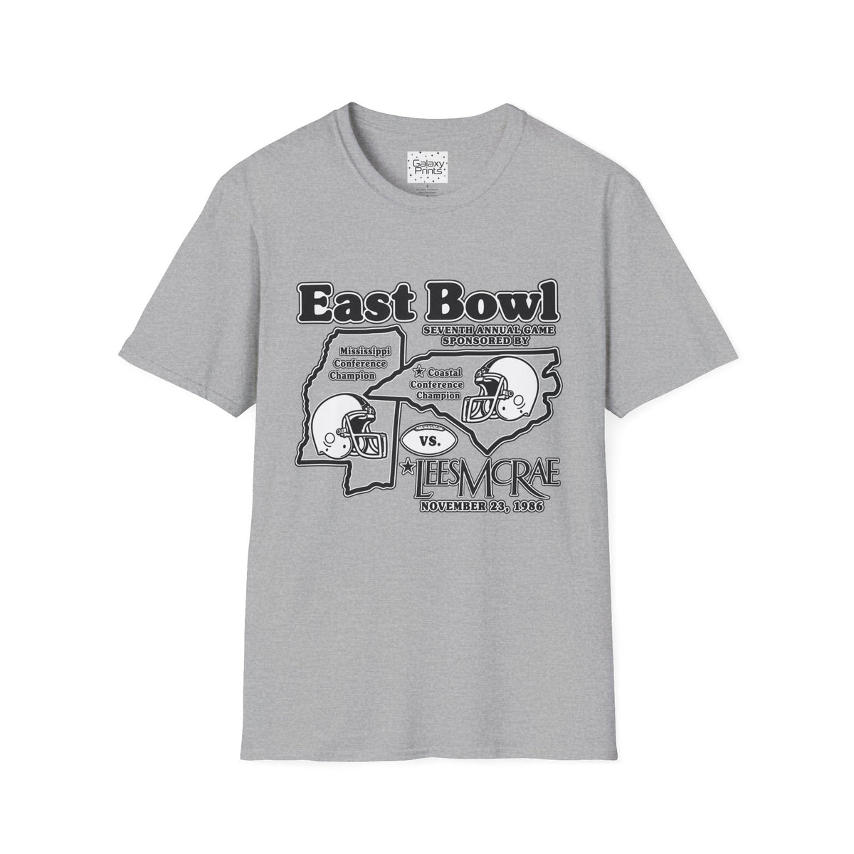 1986 East Bowl Vintage Football T-Shirt — With Game Day Ticket on back - Retro Game Day Tee (East Bowl, Lees McRae)